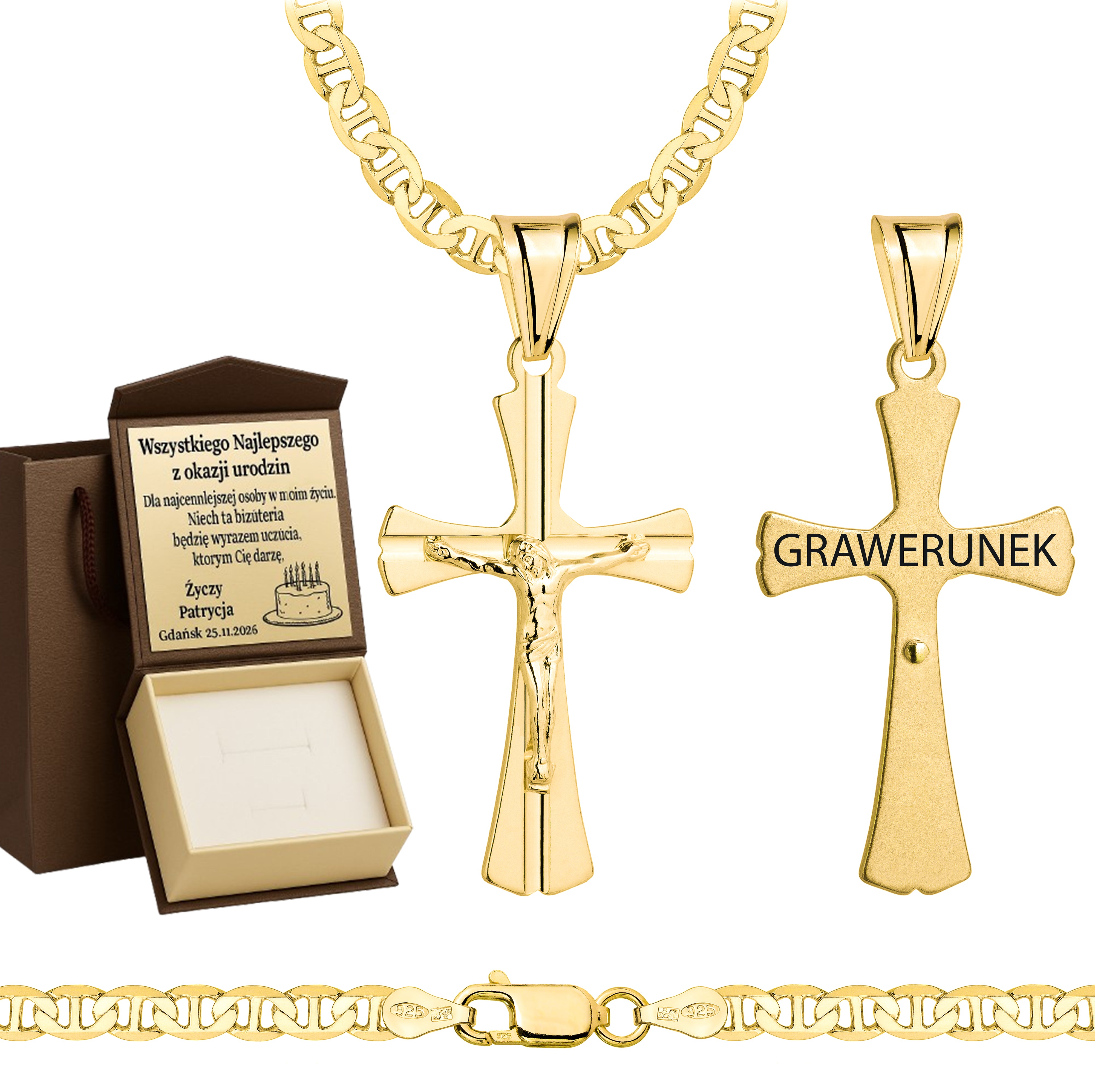 Łańcuszek pozłacany srebrny z krzyżykiem gucci 4,5mm pr. 925