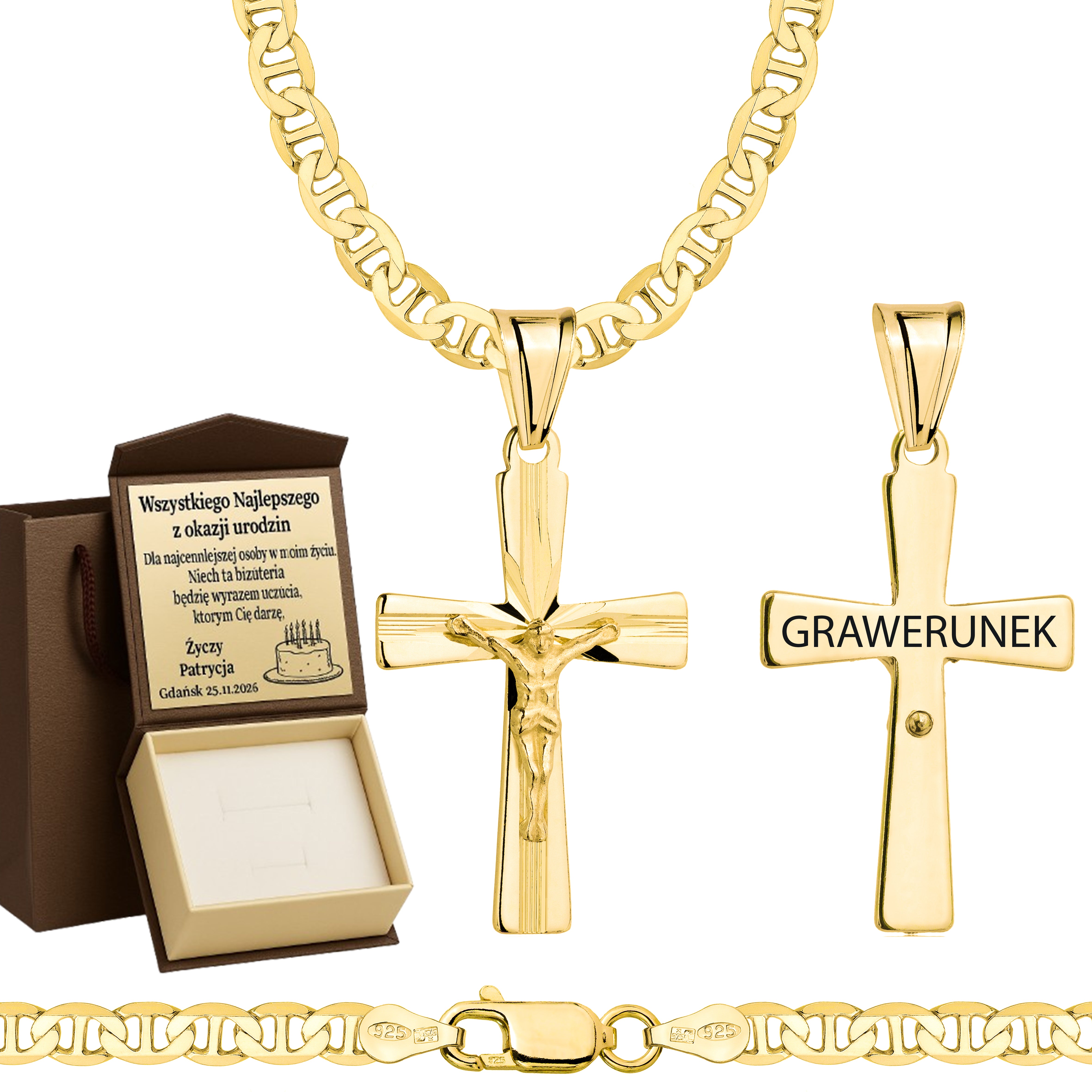 Łańcuszek pozłacany srebrny z krzyżykiem gucci 4,5mm pr. 925