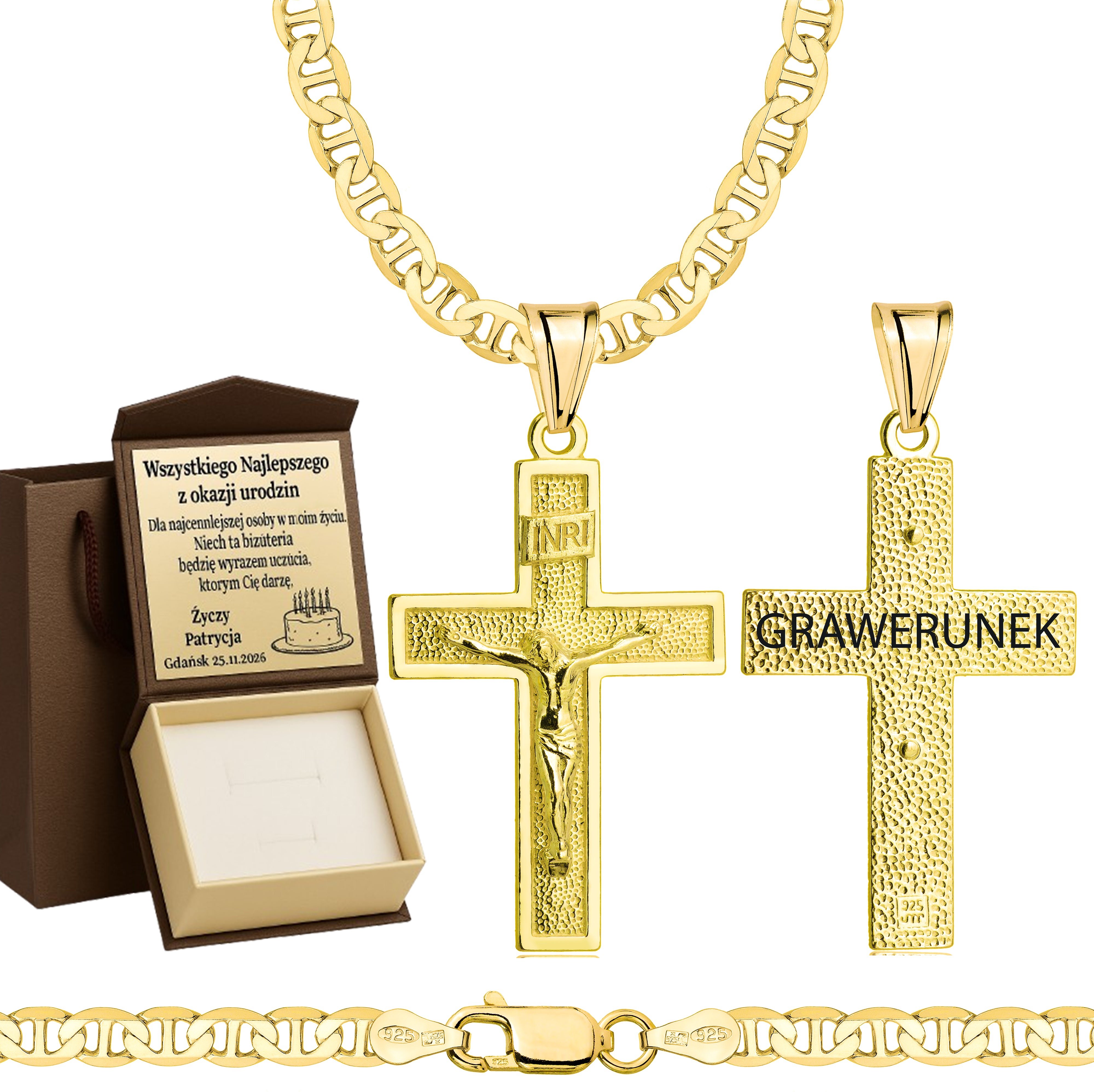 Łańcuszek pozłacany srebrny z krzyżykiem gucci 4,5mm pr. 925