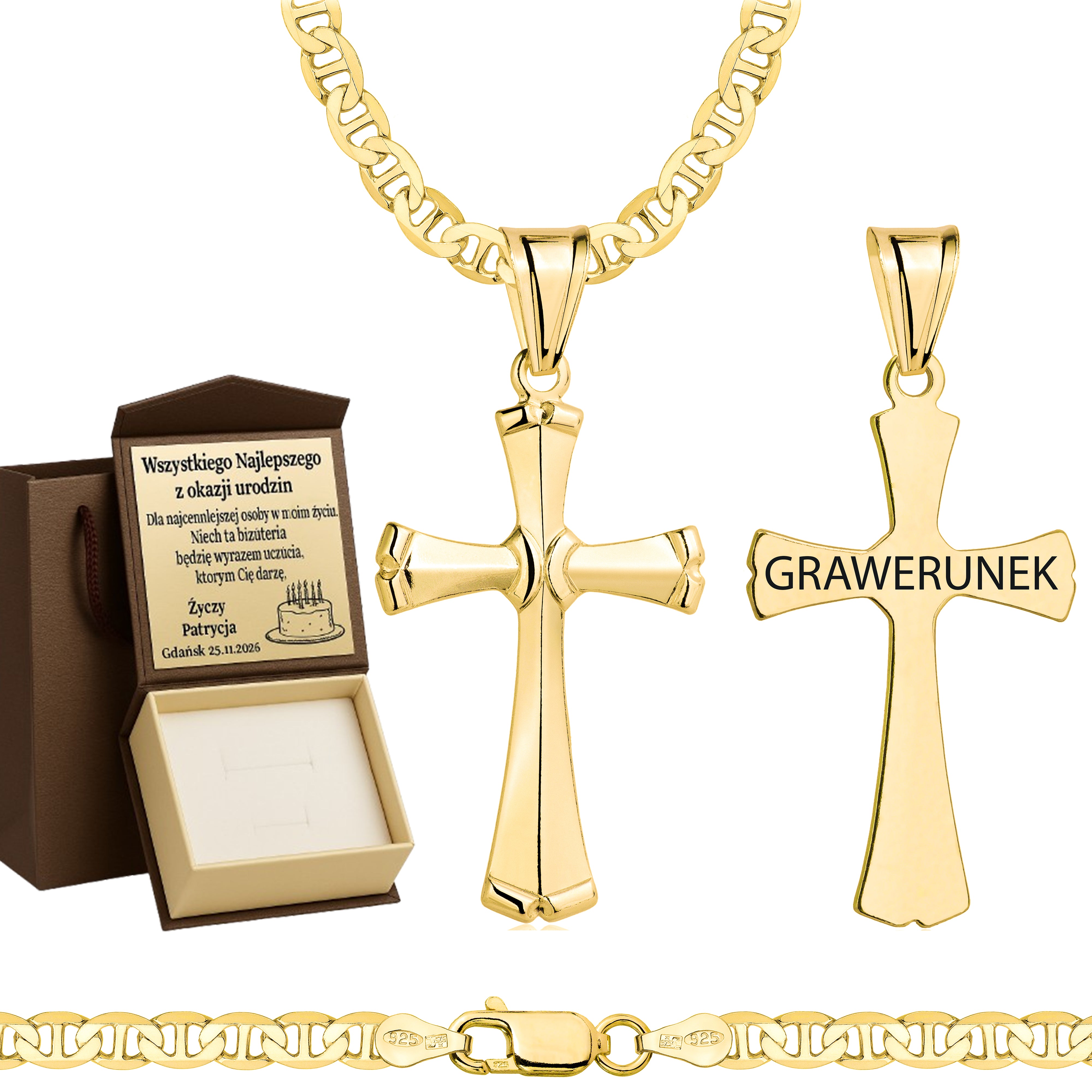 Łańcuszek pozłacany srebrny z krzyżykiem gucci 4,5mm pr. 925