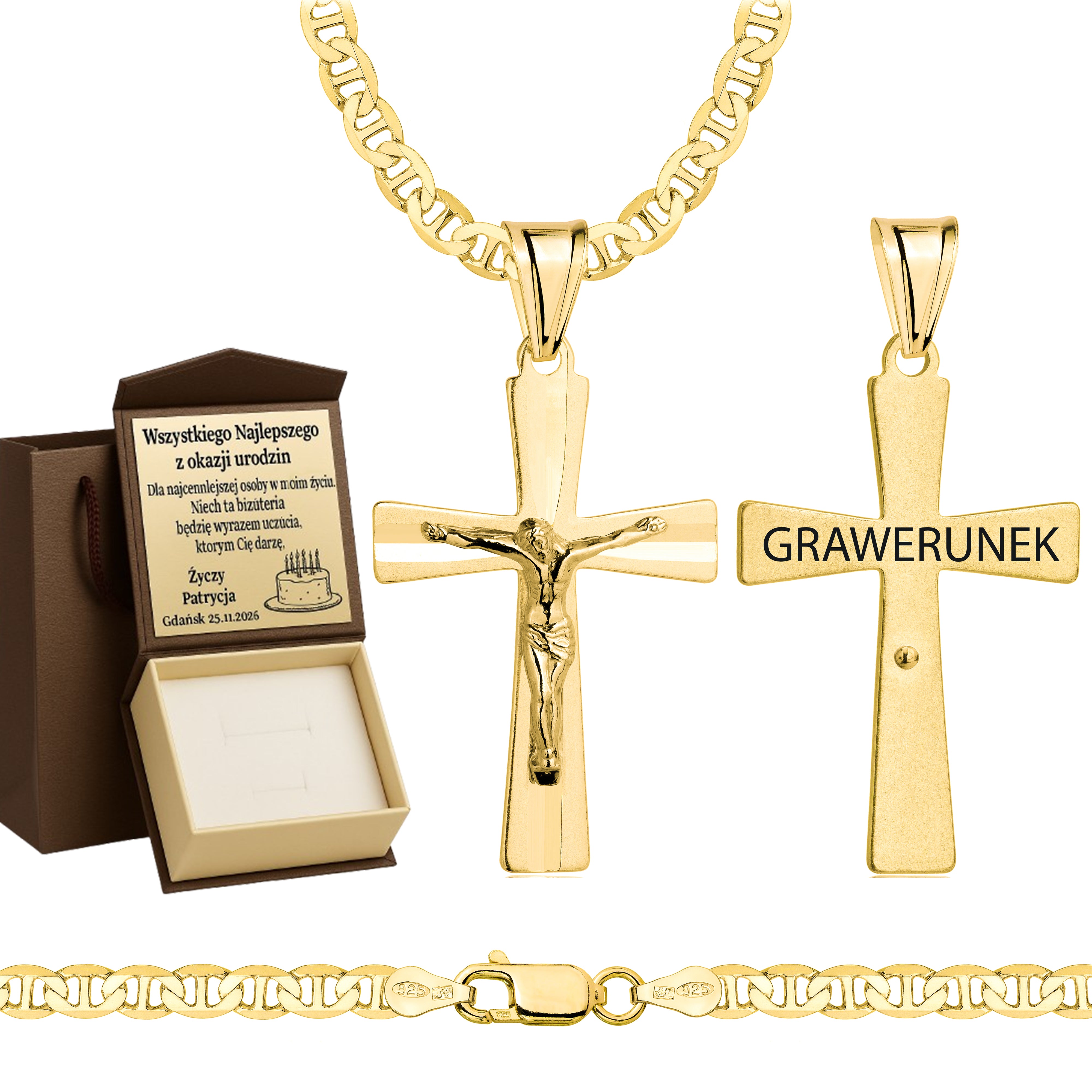 Łańcuszek pozłacany srebrny z krzyżykiem gucci 4,5mm pr. 925
