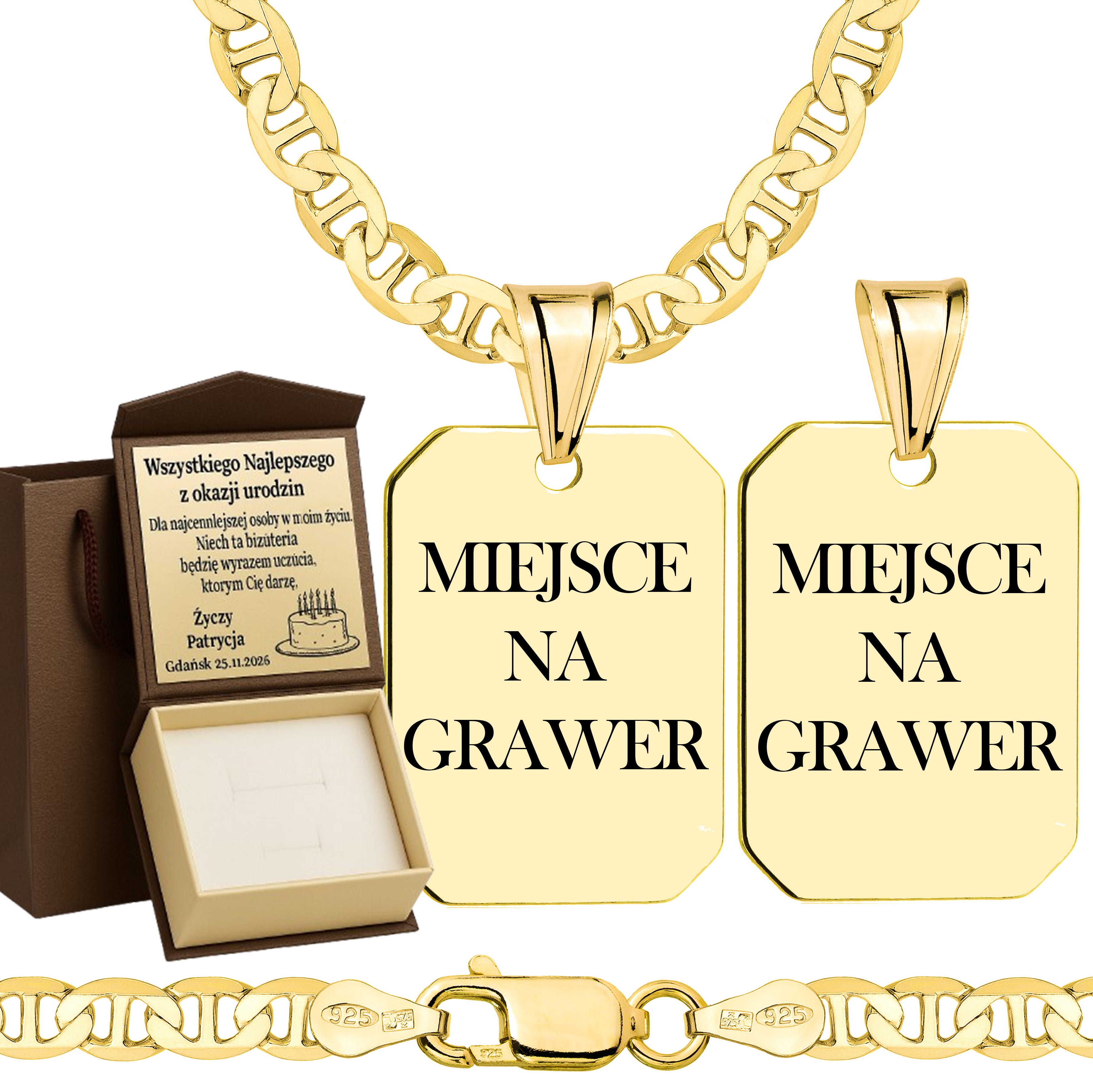 Łańcuszek pozłacany srebrny z nieśmiertelnikiem gucci 4,5mm pr. 925 585