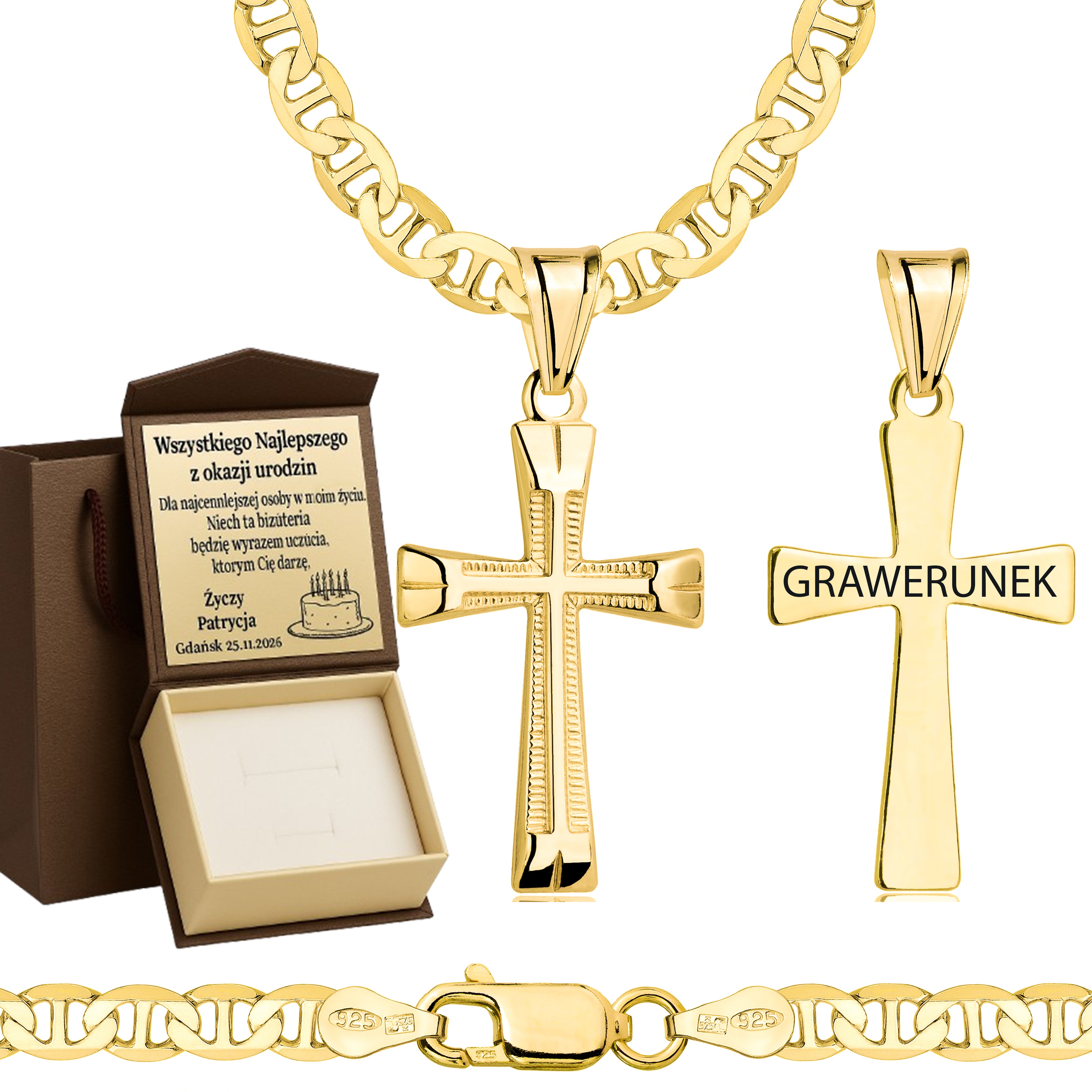 Łańcuszek pozłacany srebrny z krzyżykiem gucci 4,5mm pr. 925