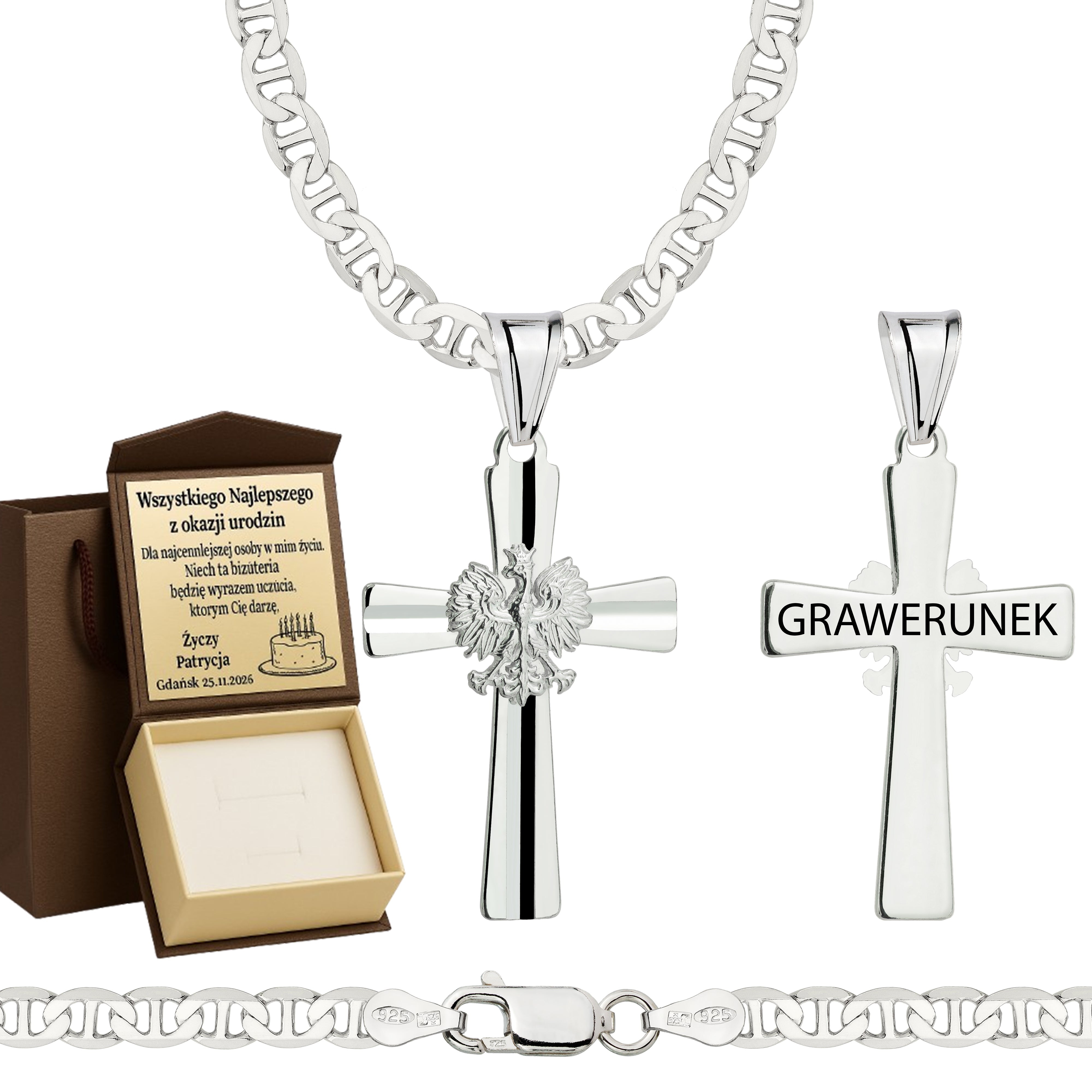 Łańcuszek srebrny z krzyżykiem gucci 4,5mm pr. 925