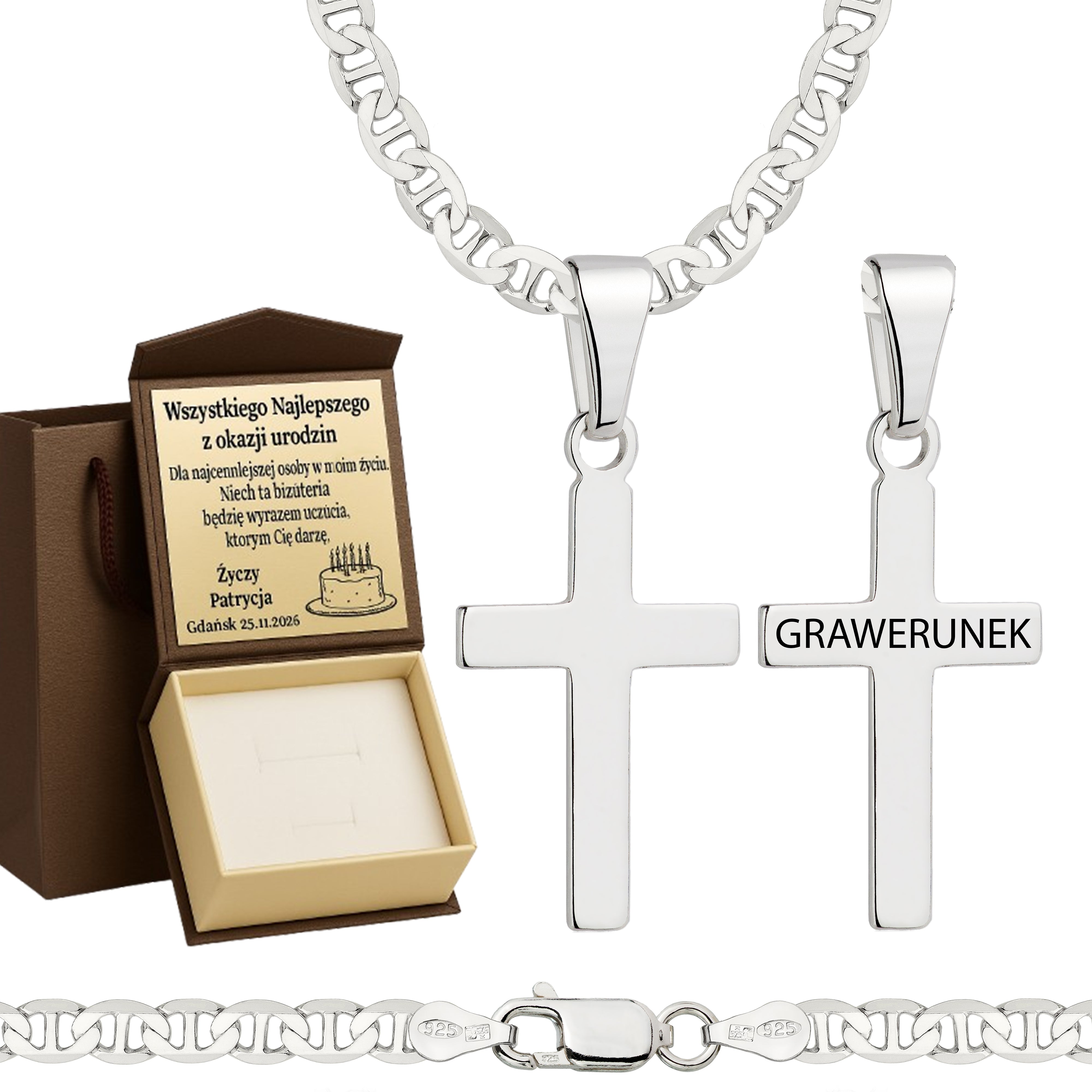 Łańcuszek srebrny z krzyżykiem gucci 4,5mm pr. 925