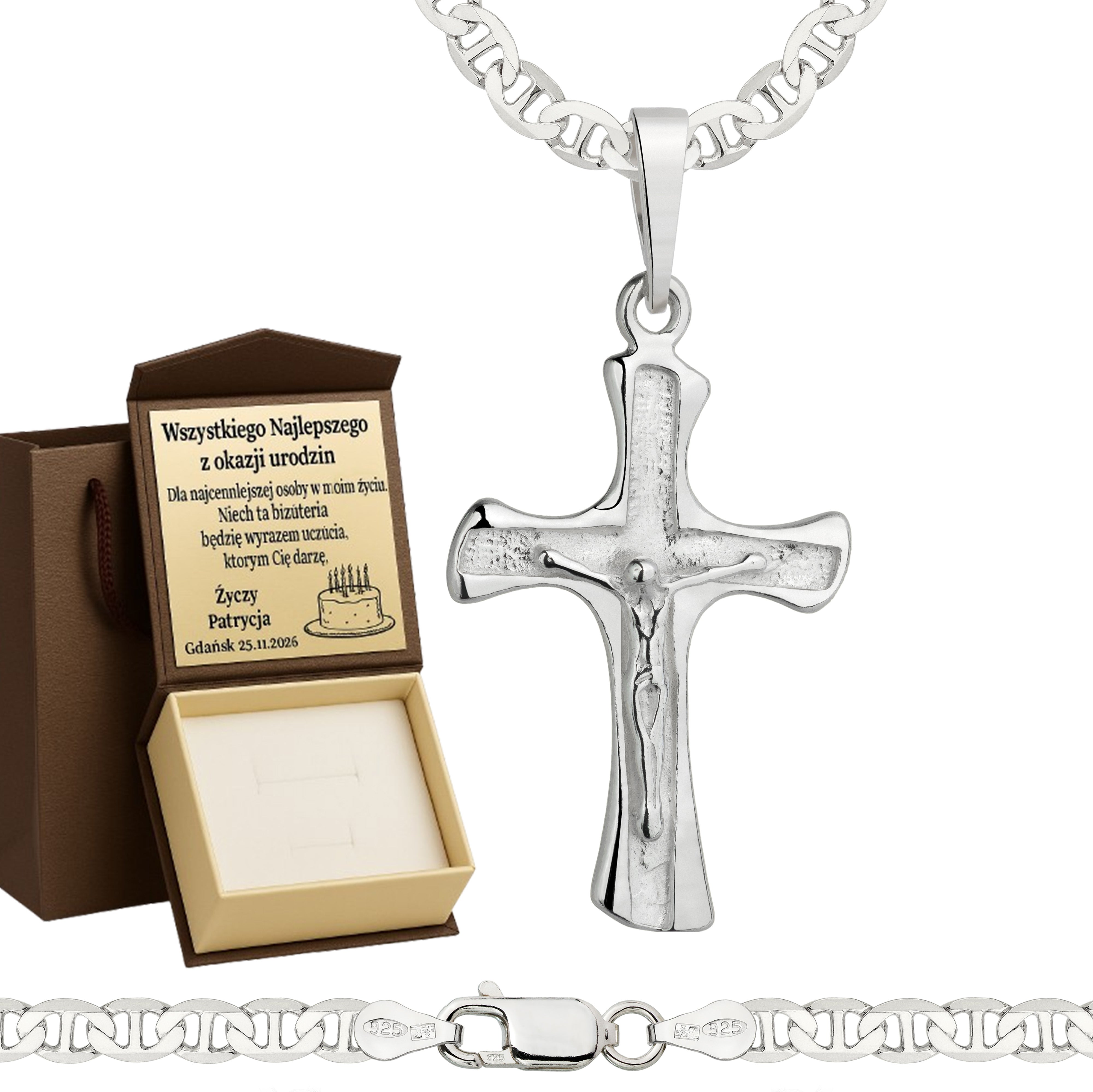 Łańcuszek srebrny z krzyżykiem gucci 4,5mm pr. 925