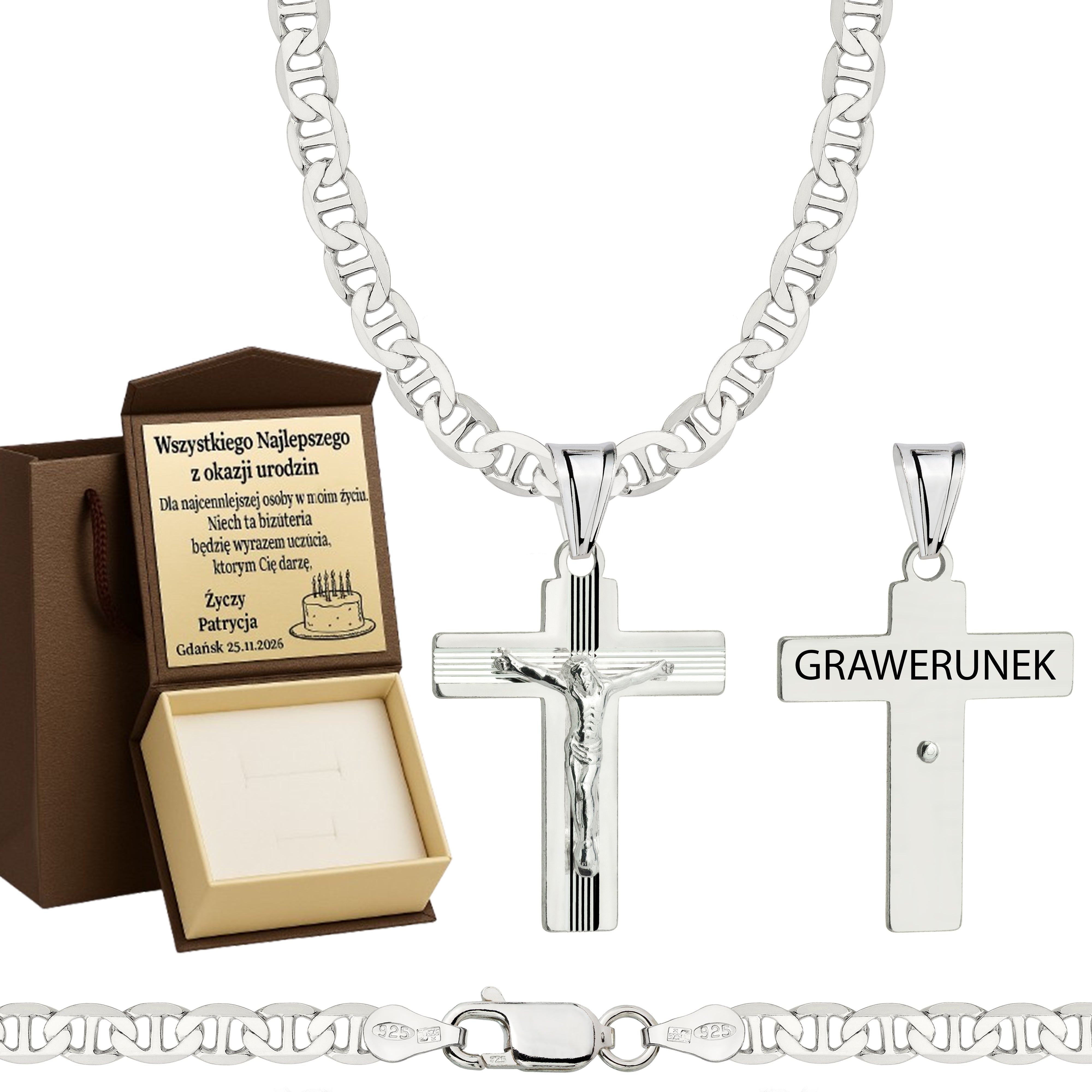 Łańcuszek srebrny z krzyżykiem gucci 4,5mm pr. 925