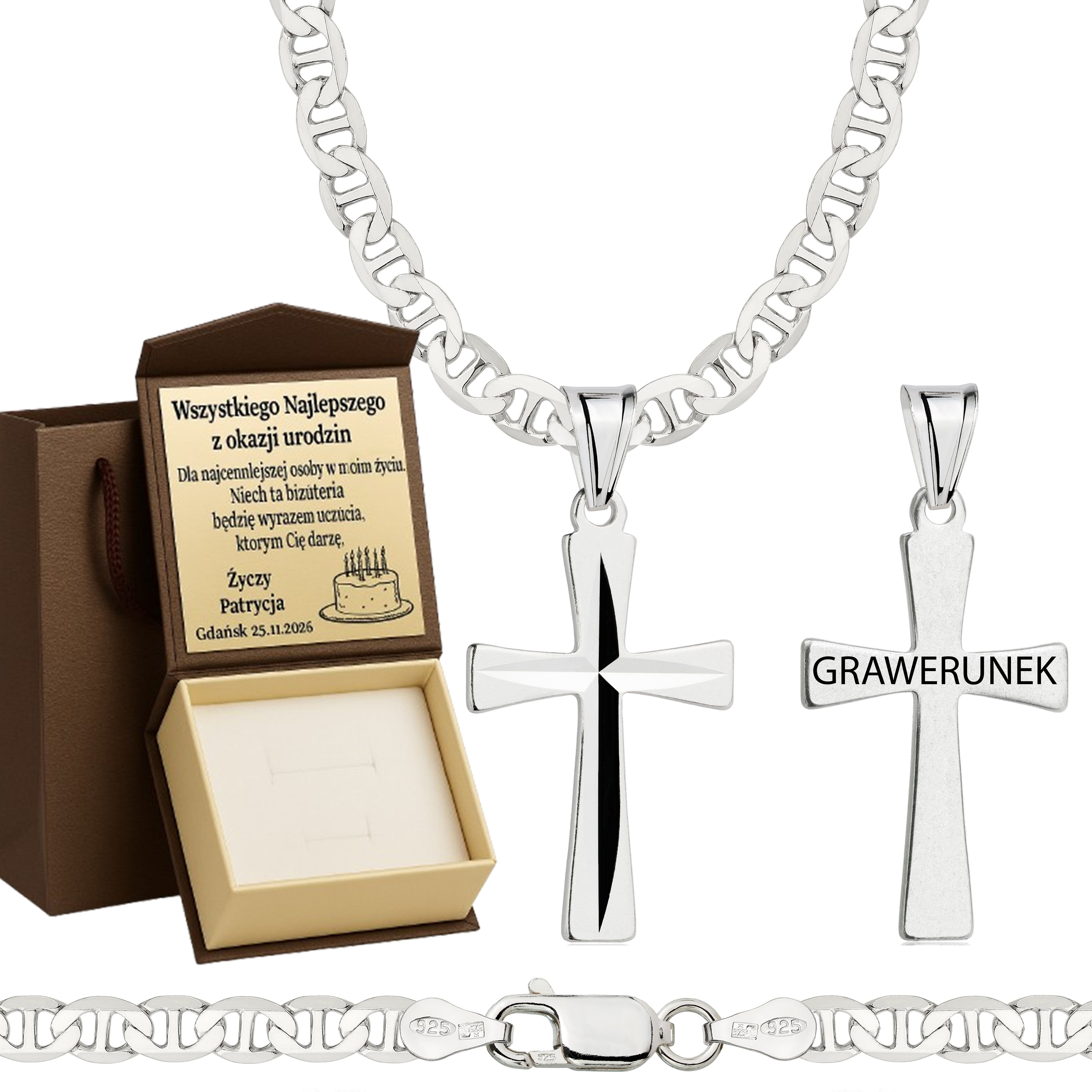 Łańcuszek srebrny z krzyżykiem gucci 4,5mm pr. 925