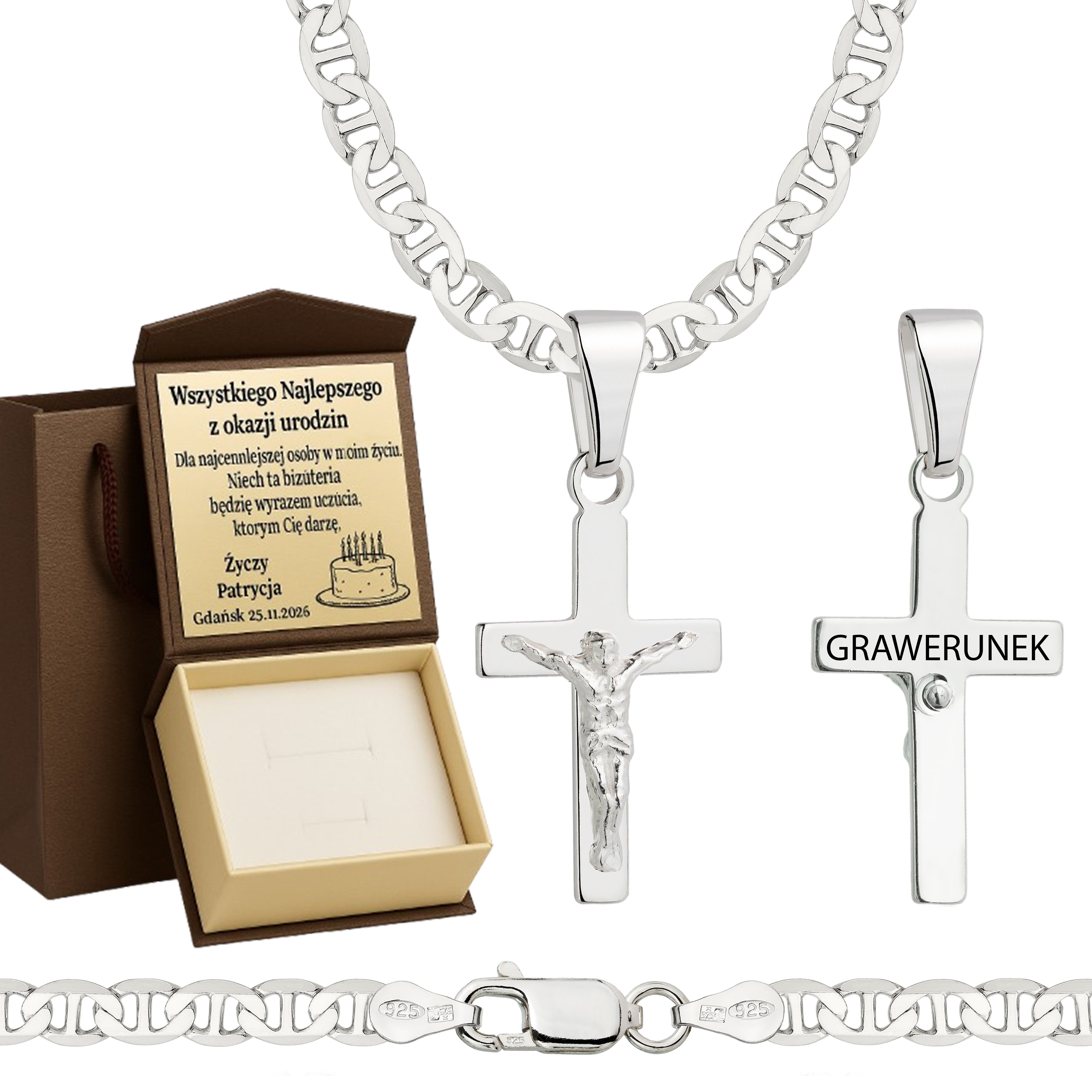 Łańcuszek srebrny z krzyżykiem gucci 4,5mm pr. 925