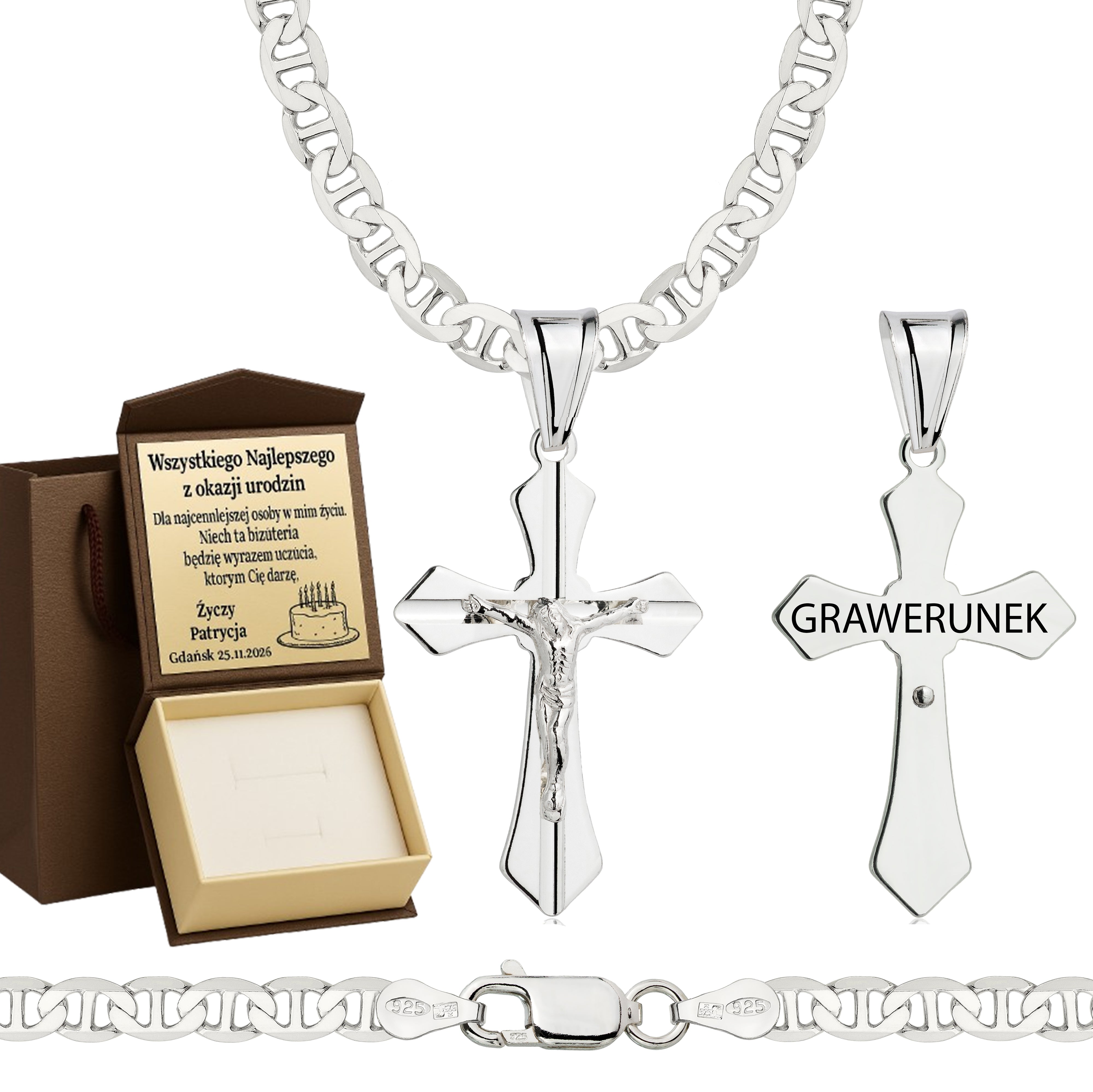 Łańcuszek srebrny z krzyżykiem gucci 4,5mm pr. 925