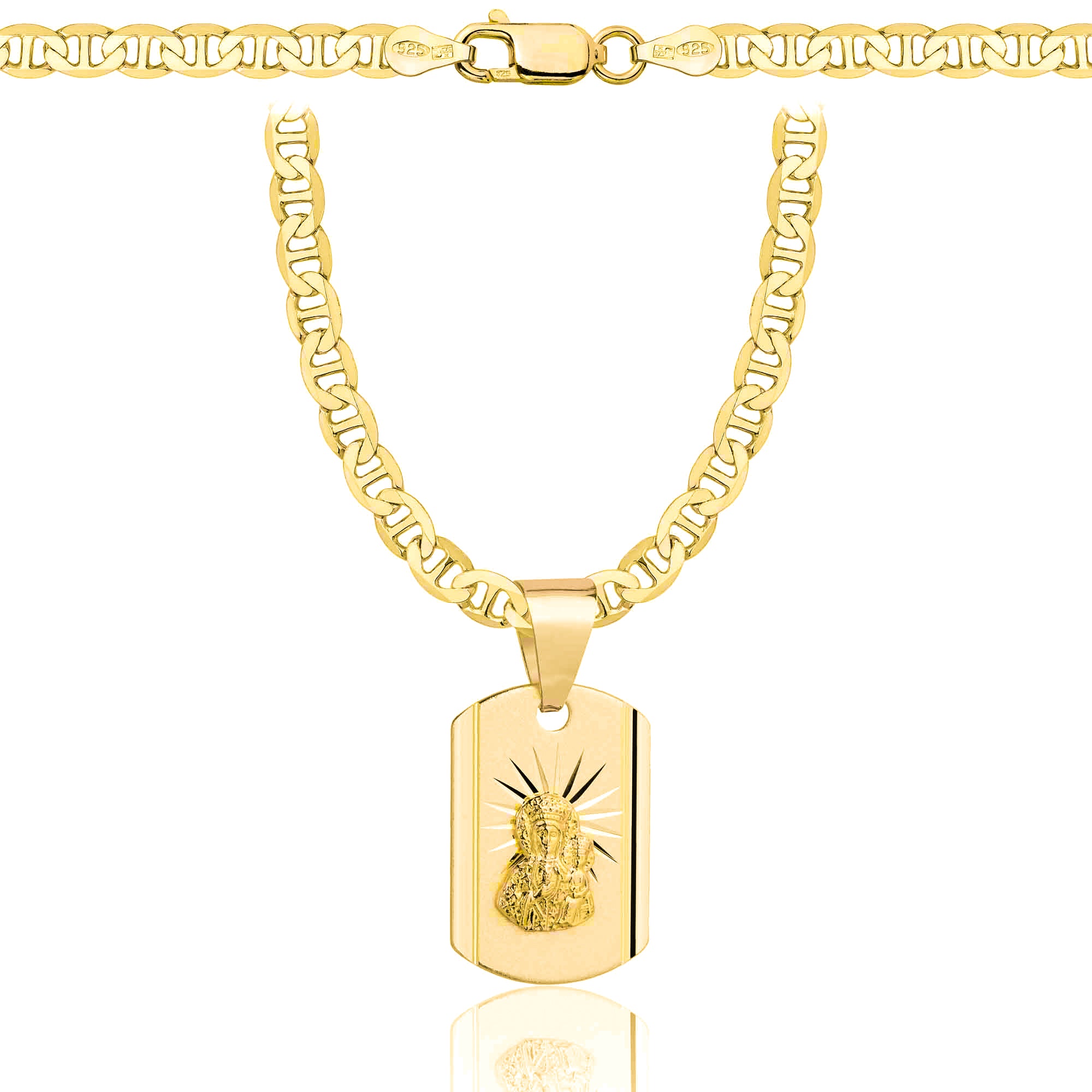 Łańcuszek pozłacany srebrny z medalikiem gucci 4,5mm pr. 925