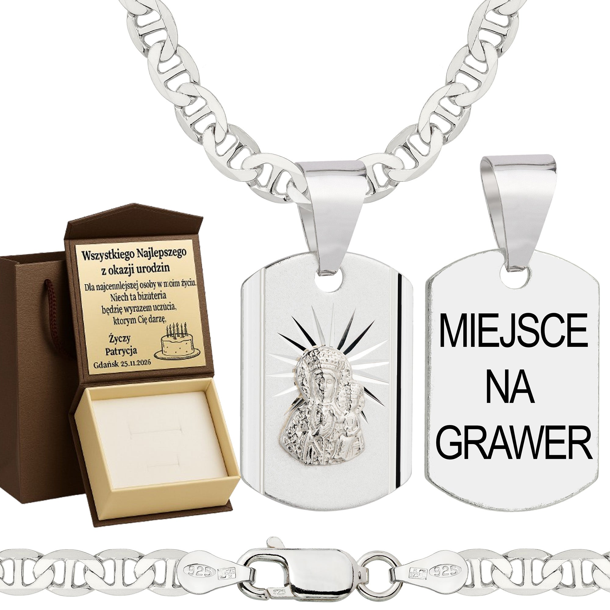 Łańcuszek srebrny z medalikiem gucci 4,5mm pr. 925