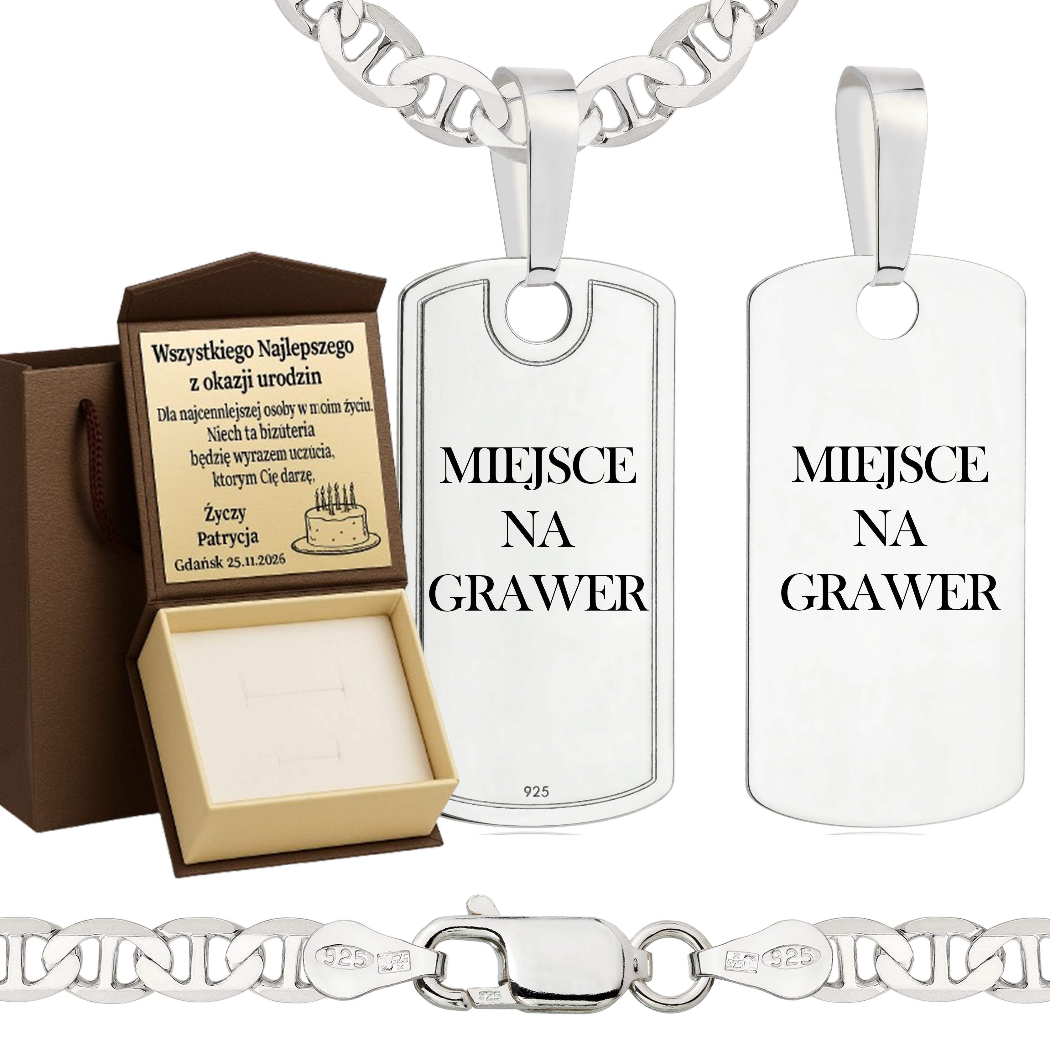 Łańcuszek srebrny z nieśmiertelnikiem gucci 4,5mm pr. 925