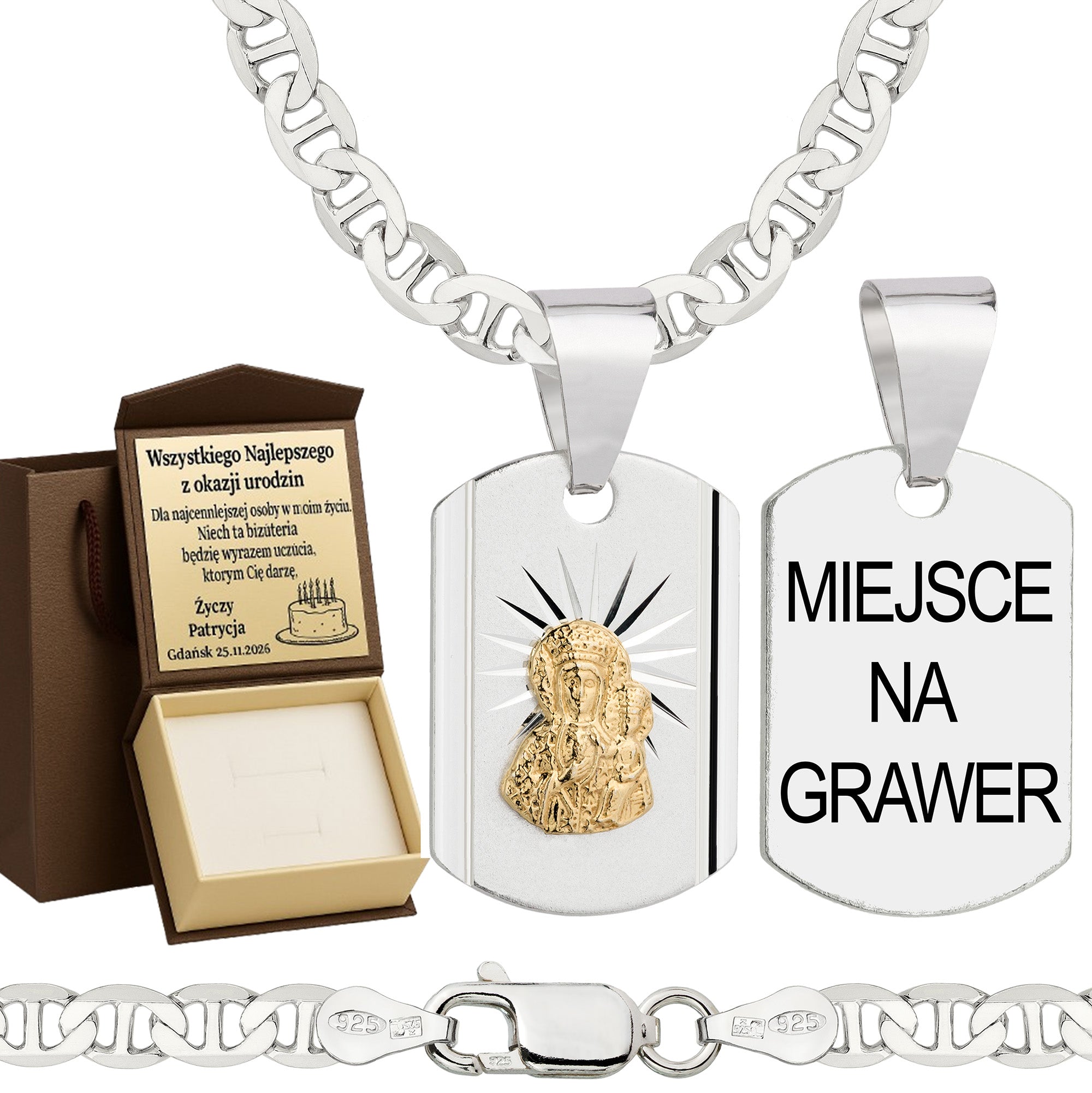 Łańcuszek srebrny z medalikiem gucci 4,5mm pr. 925