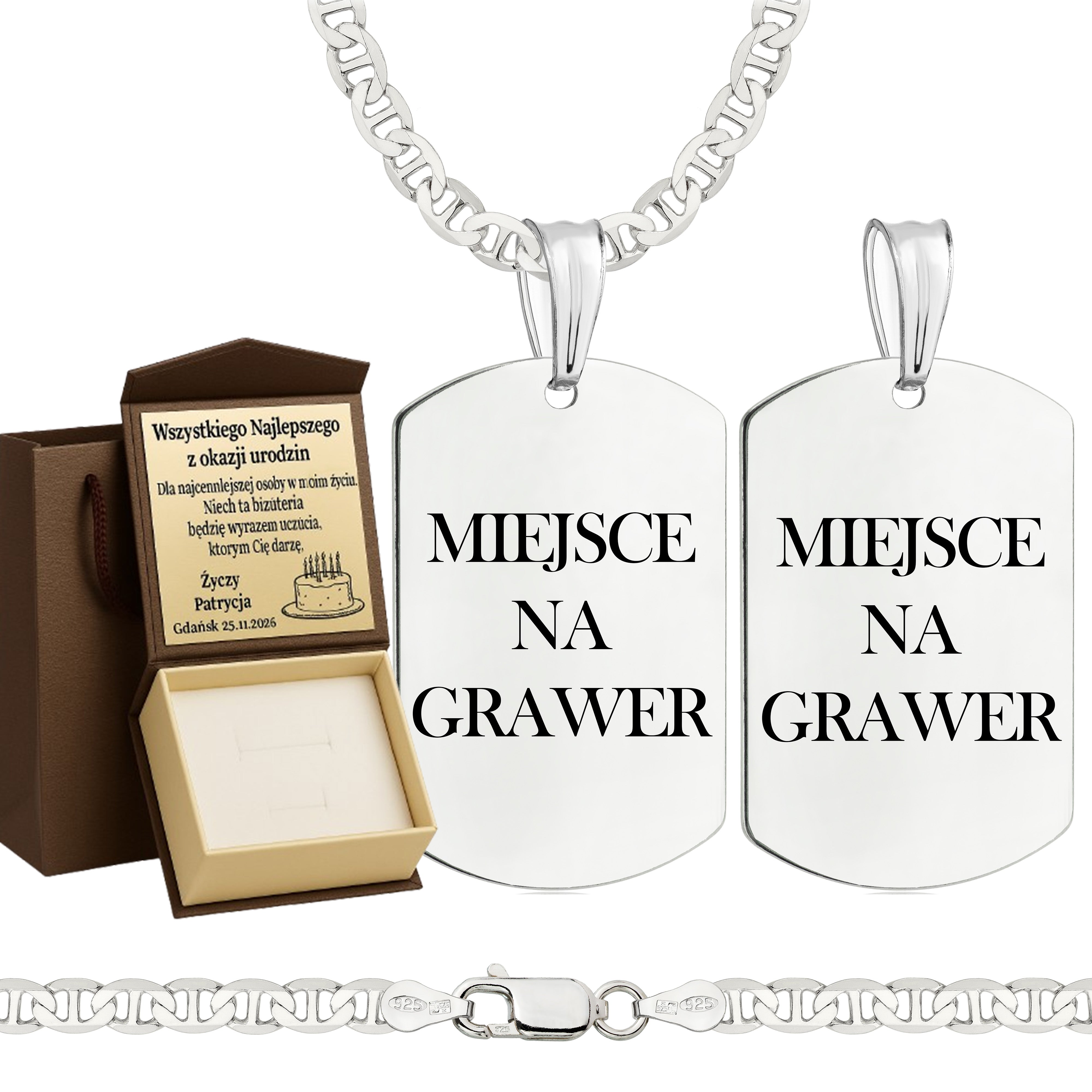 Łańcuszek srebrny z nieśmiertelnikiem gucci 4,5mm pr. 925