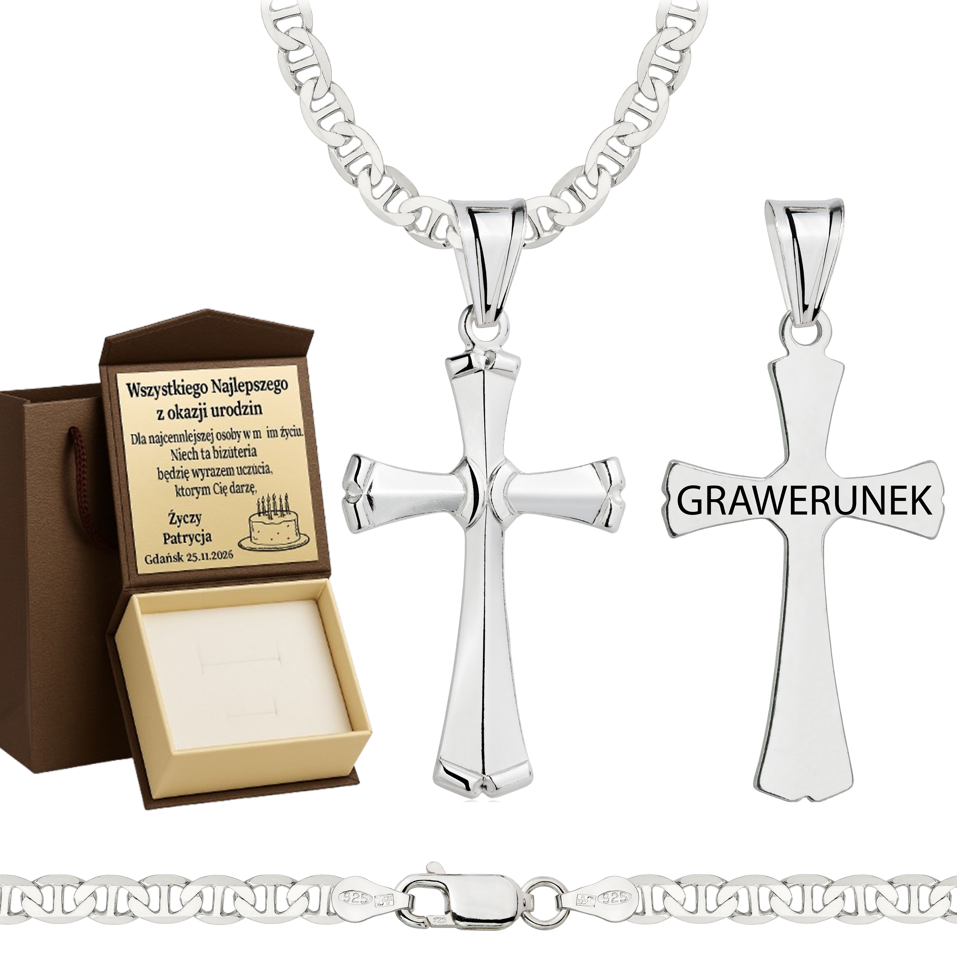 Łańcuszek srebrny z krzyżykiem gucci 4,5mm pr. 925