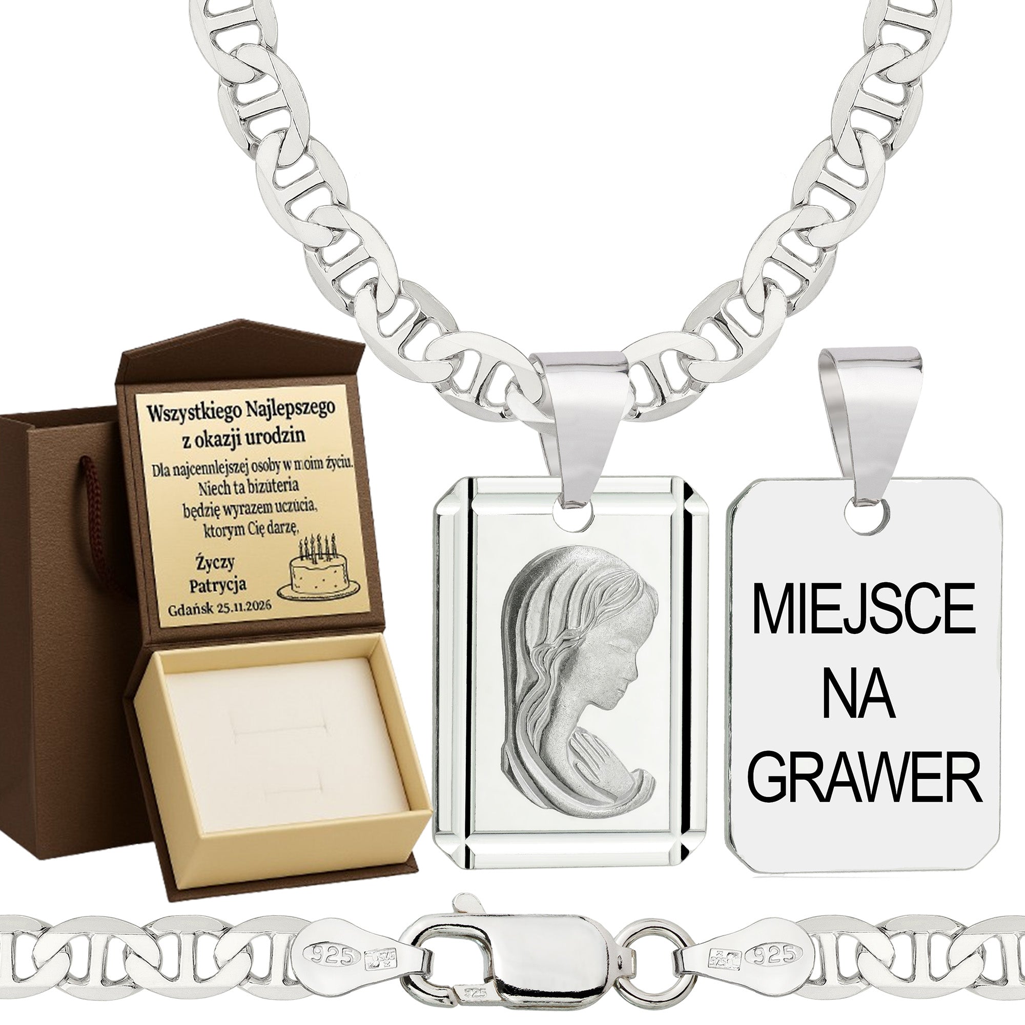 Łańcuszek srebrny z medalikiem gucci 4,5mm pr. 925