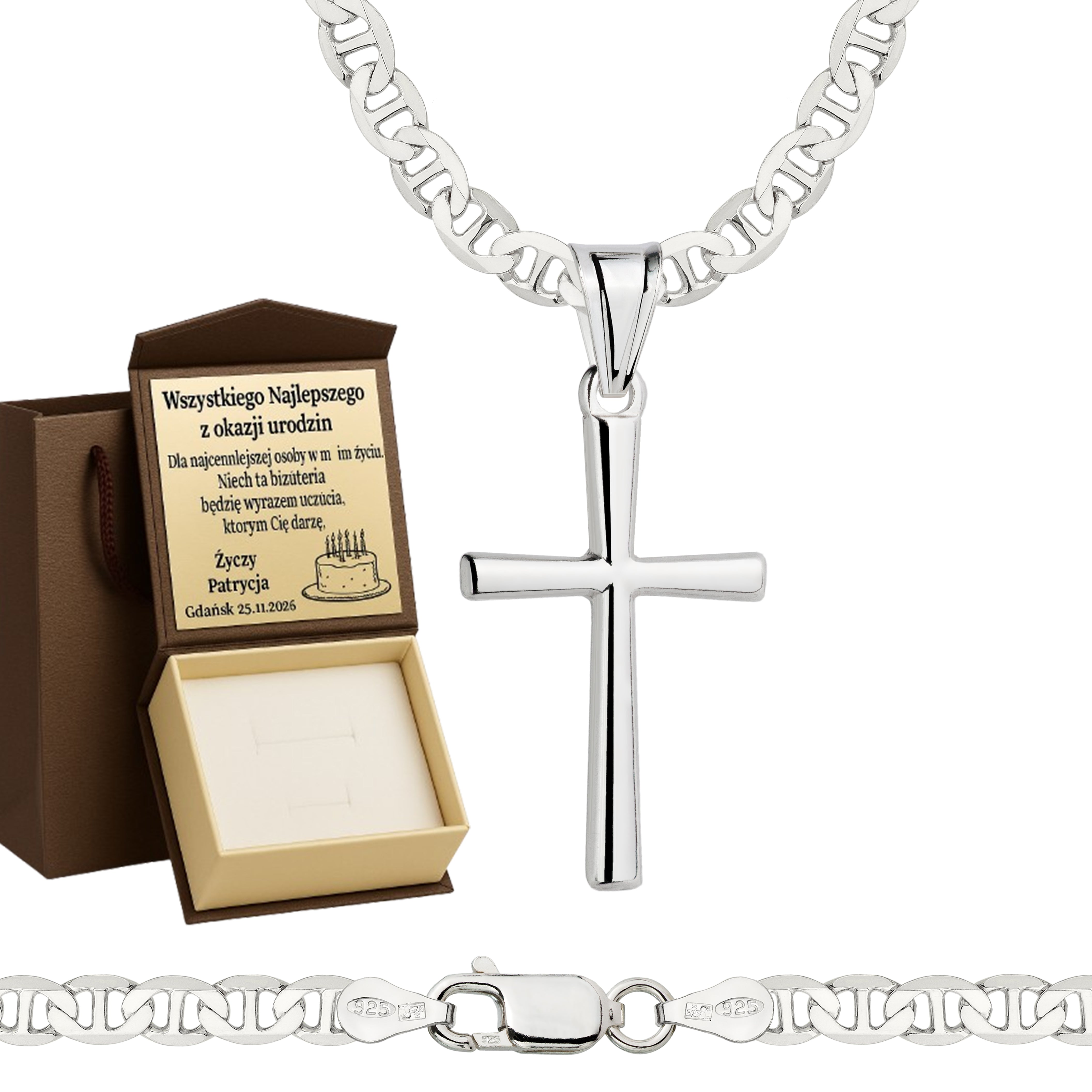 Łańcuszek srebrny z krzyżykiem gucci 4,5mm pr. 925