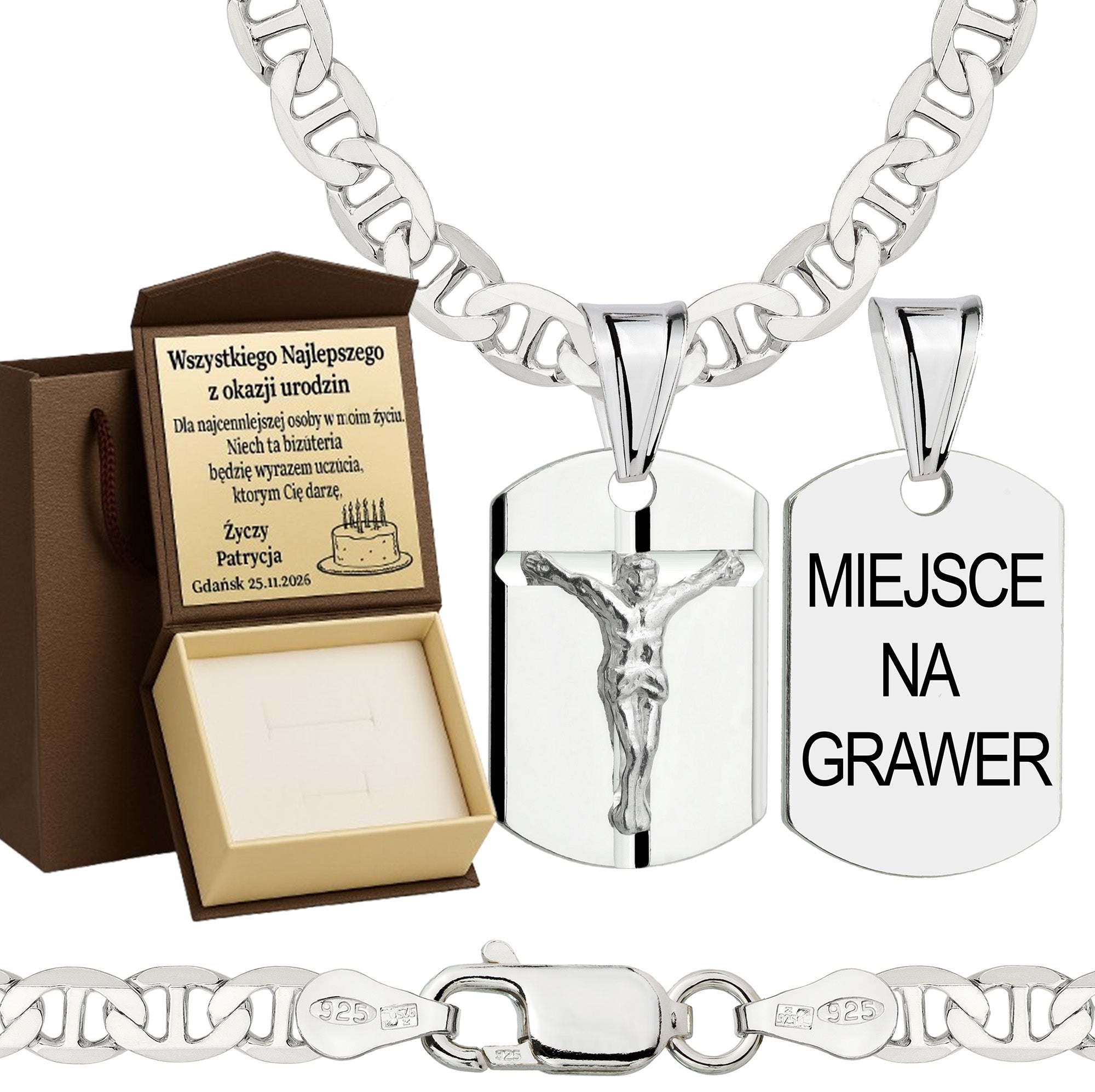 Łańcuszek srebrny z medalikiem gucci 4,5mm pr. 925