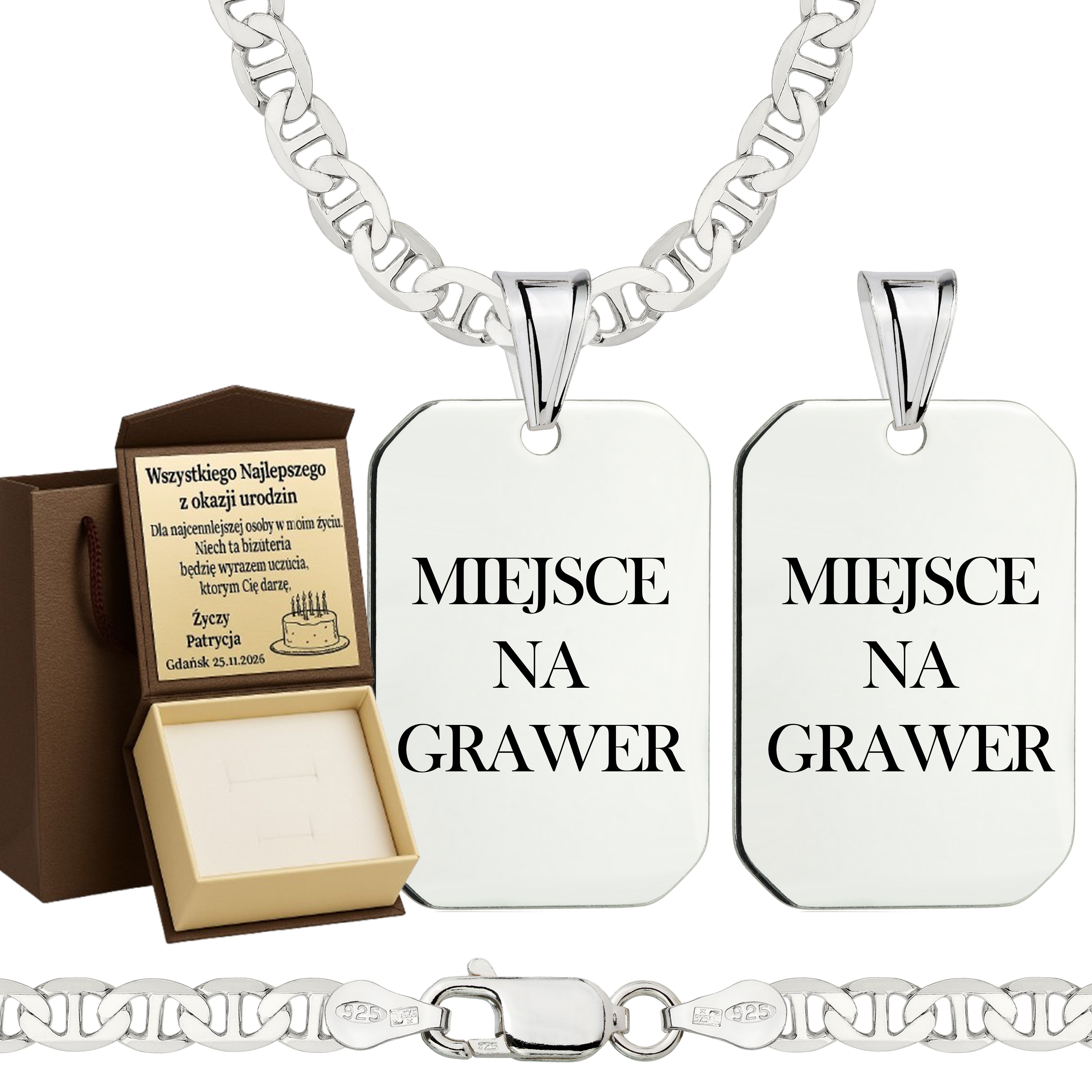 Łańcuszek srebrny z nieśmiertelnikiem gucci 4,5mm pr. 925