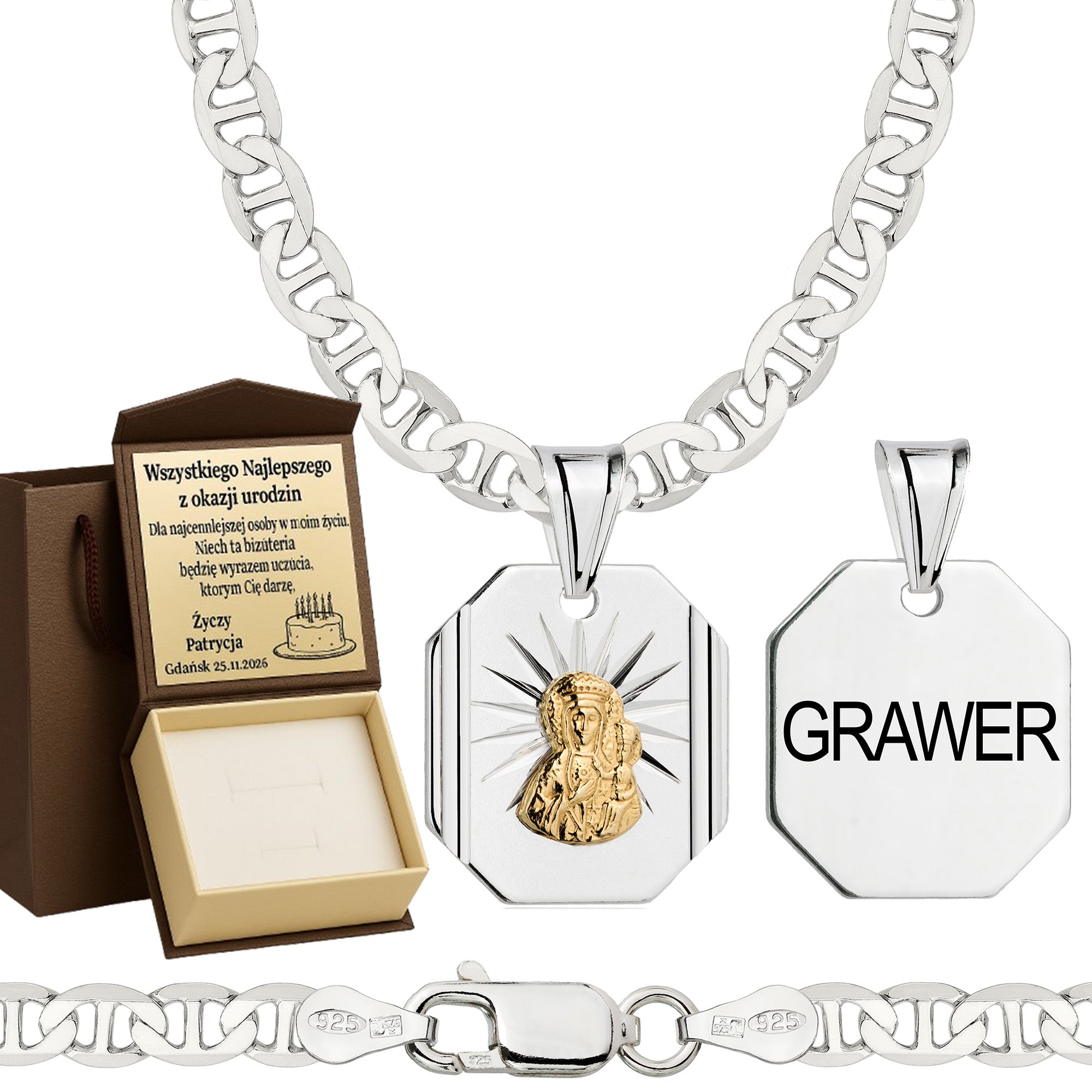 Łańcuszek srebrny z medalikiem gucci 4,5mm pr. 925