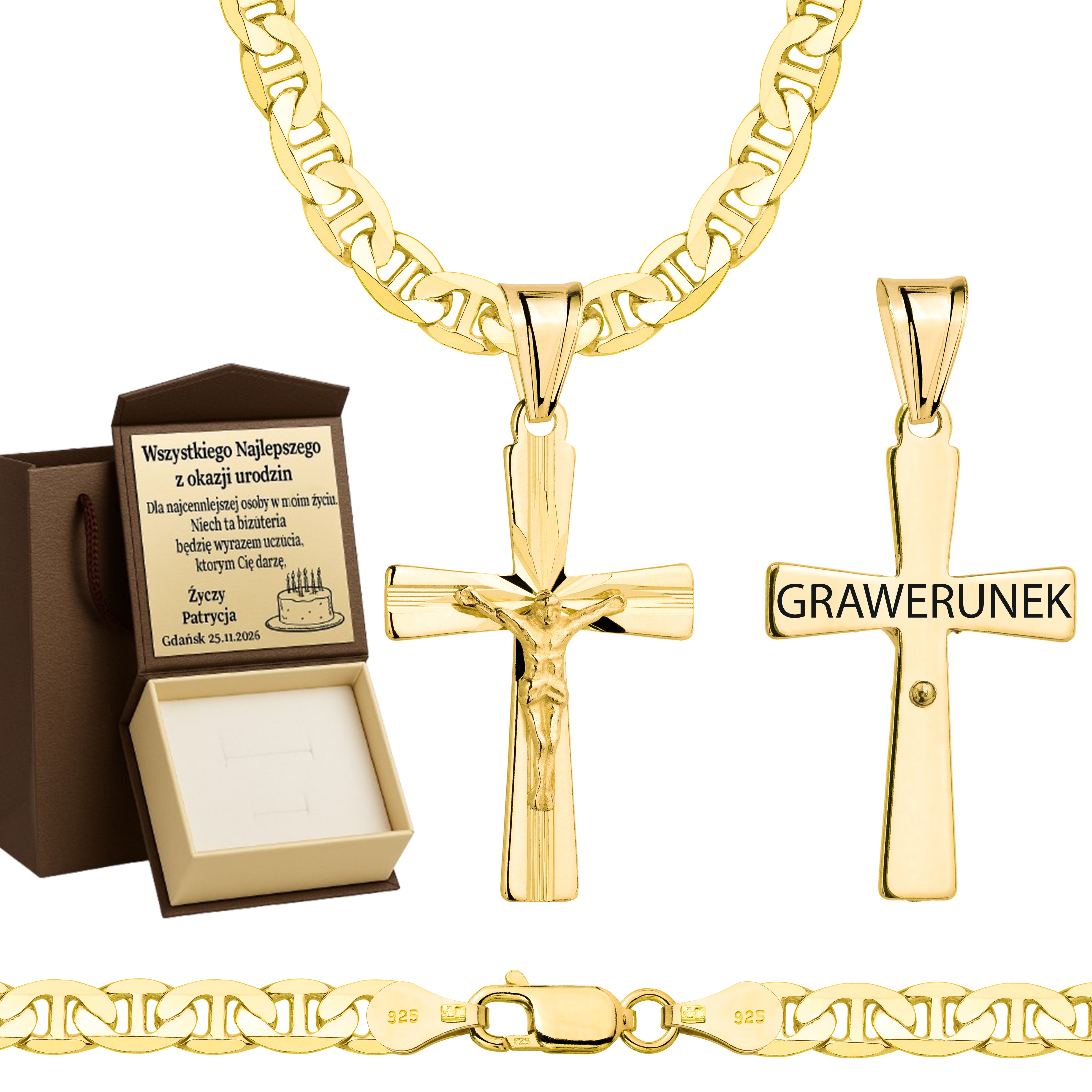 Łańcuszek pozłacany srebrny z krzyżykiem gucci 5,5mm pr. 925