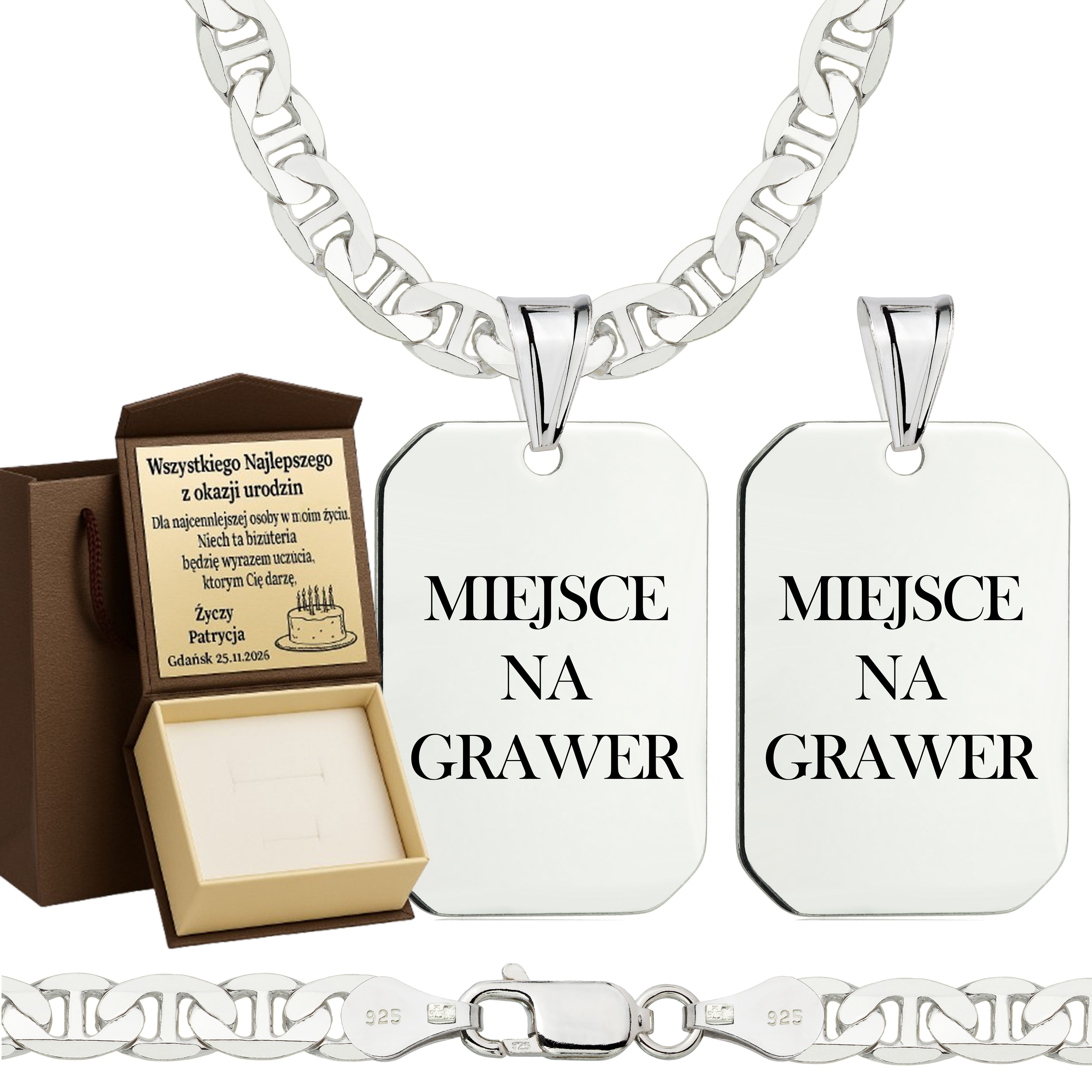 Łańcuszek srebrny z nieśmiertelnikiem gucci 5,5mm pr. 925