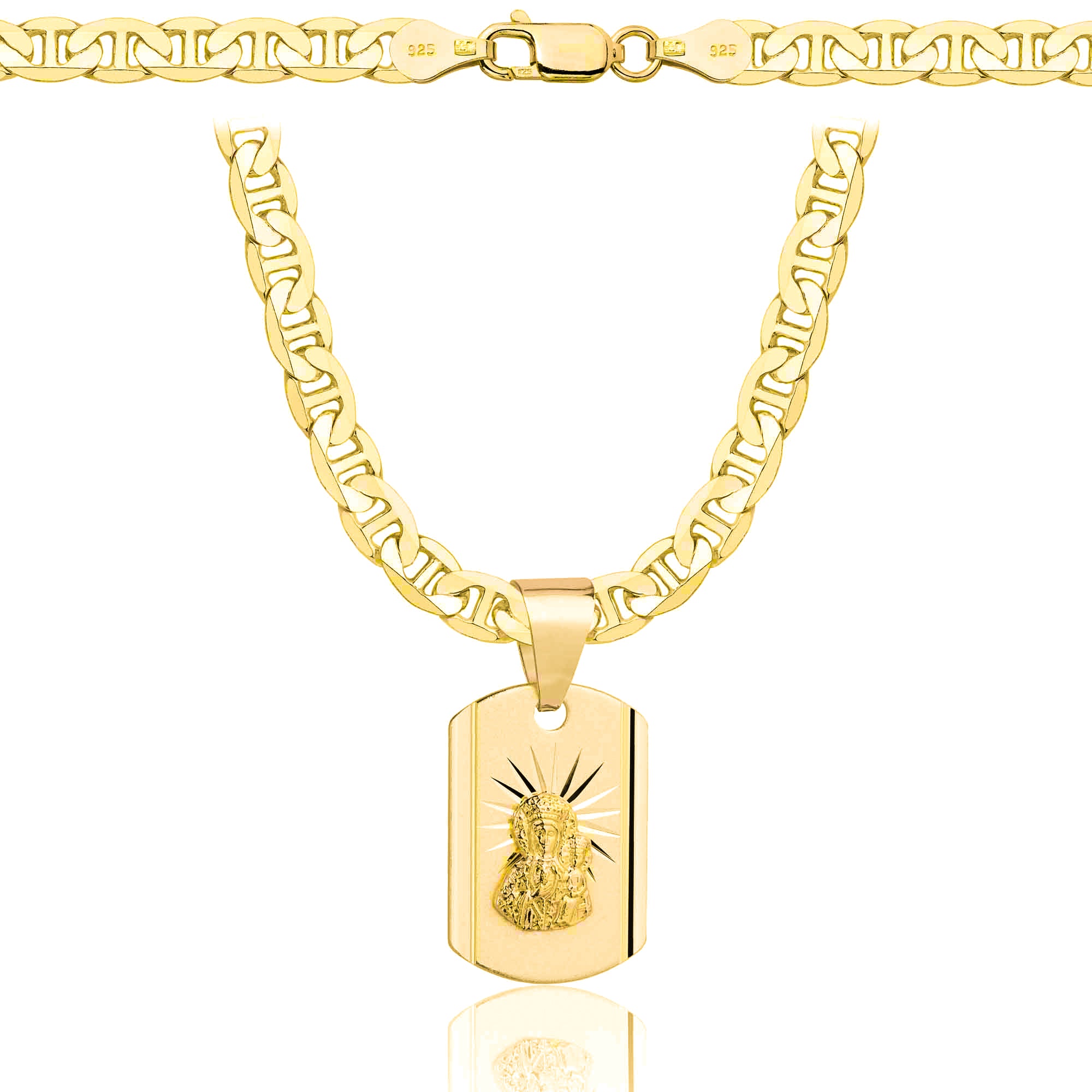 Łańcuszek pozłacany srebrny z medalikiem gucci 5,5mm pr. 925