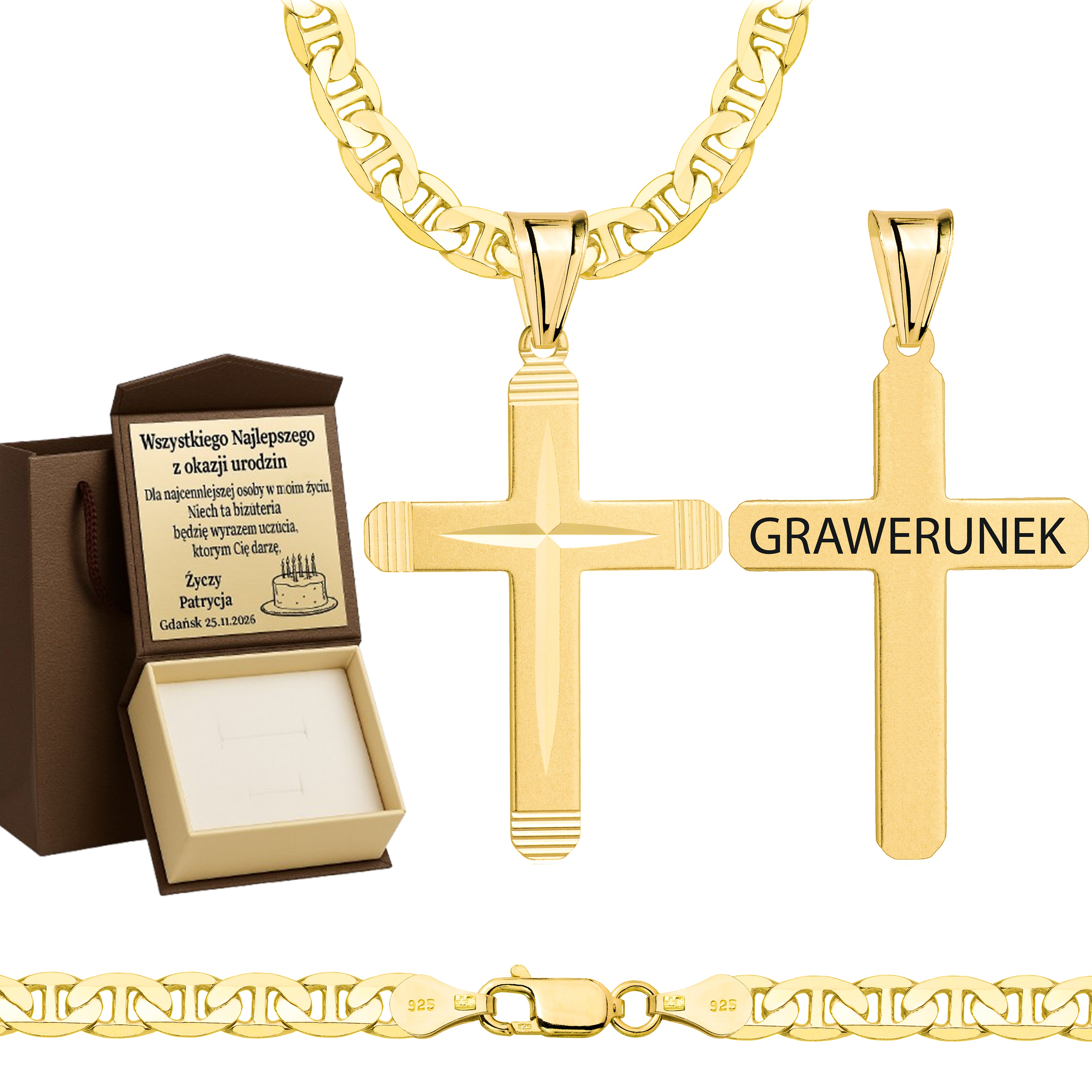 Łańcuszek pozłacany srebrny z krzyżykiem gucci 5,5mm pr. 925