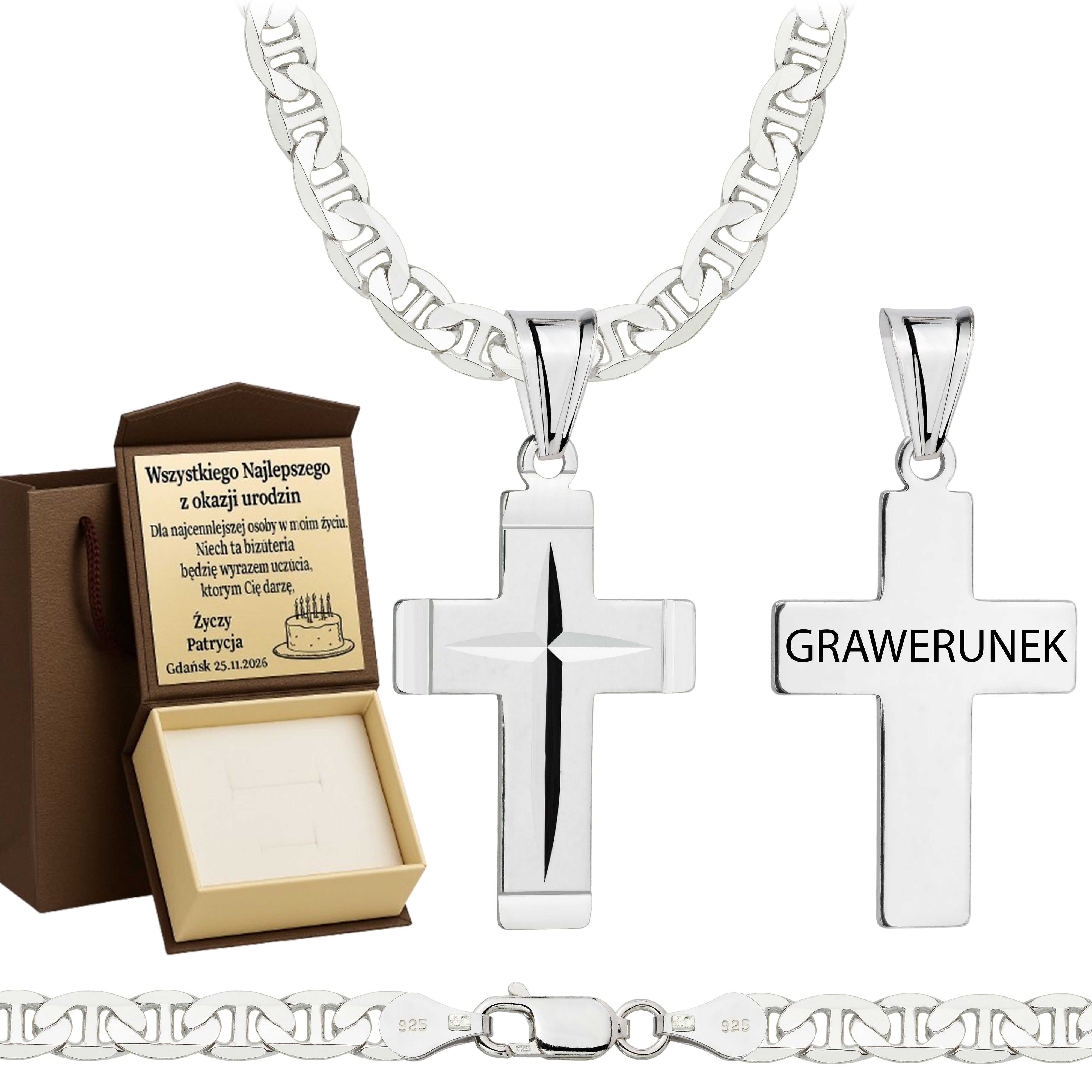 Łańcuszek srebrny z krzyżykiem gucci 5,5mm pr. 925