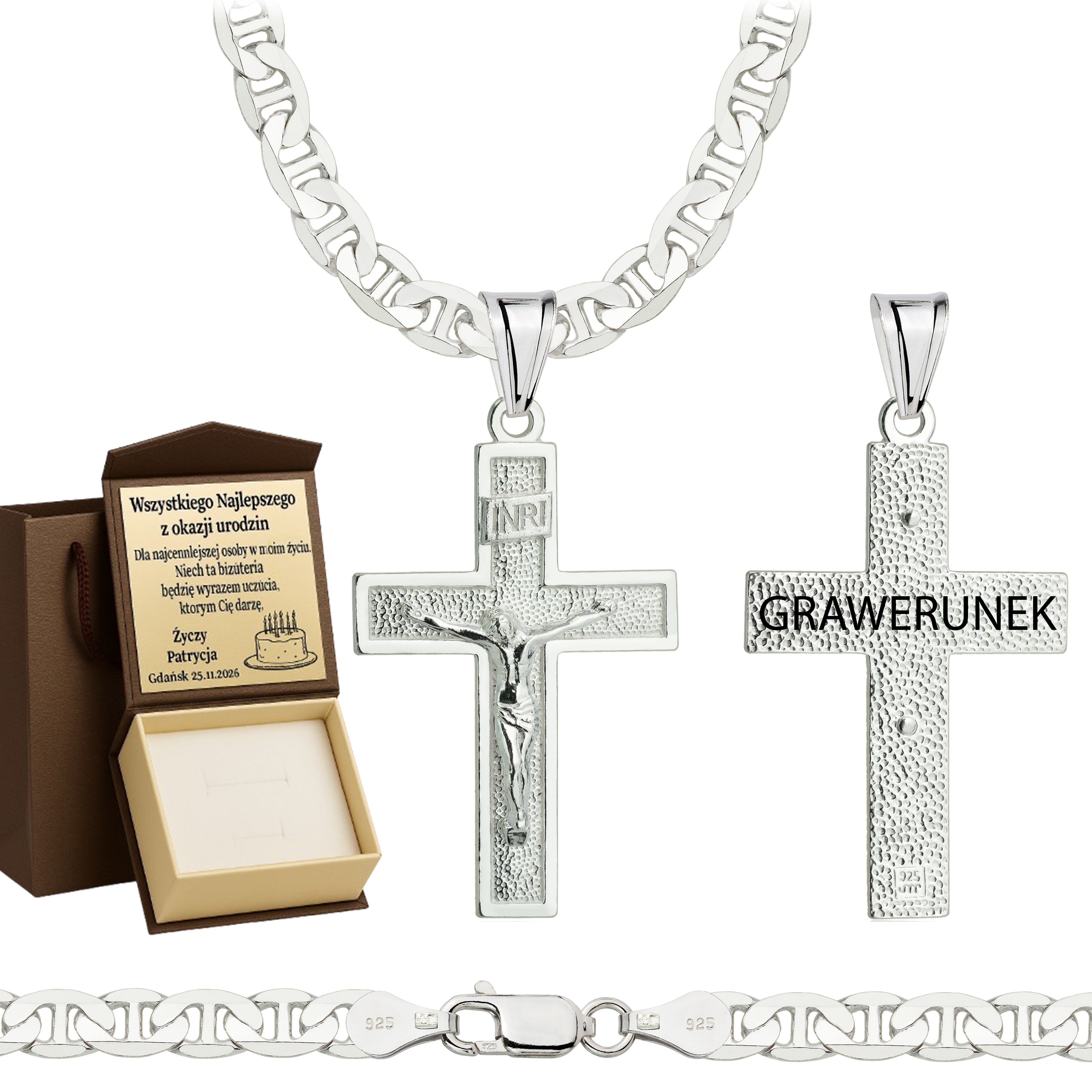 Łańcuszek srebrny z krzyżykiem gucci 5,5mm pr. 925