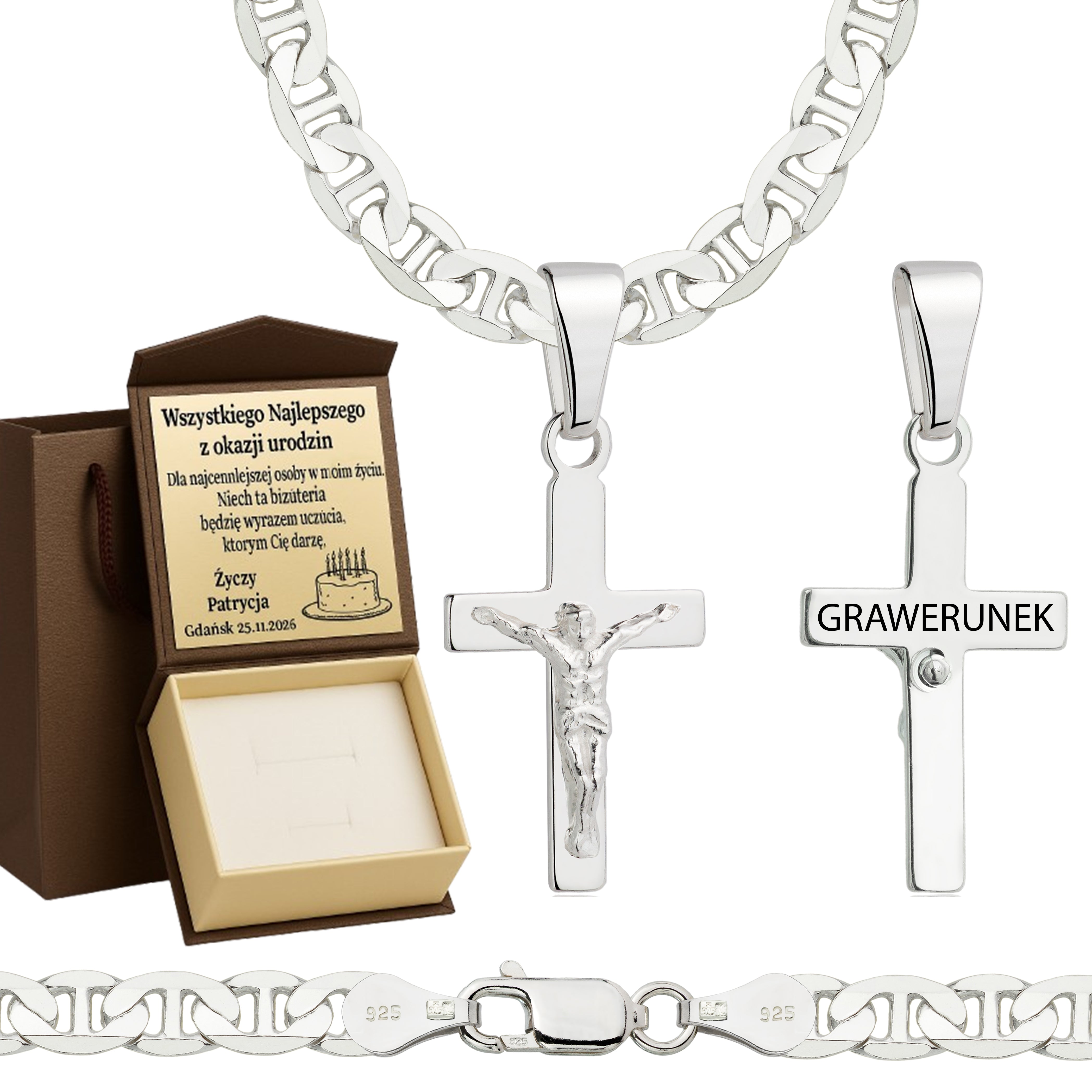 Łańcuszek srebrny z krzyżykiem gucci 5,5mm pr. 925