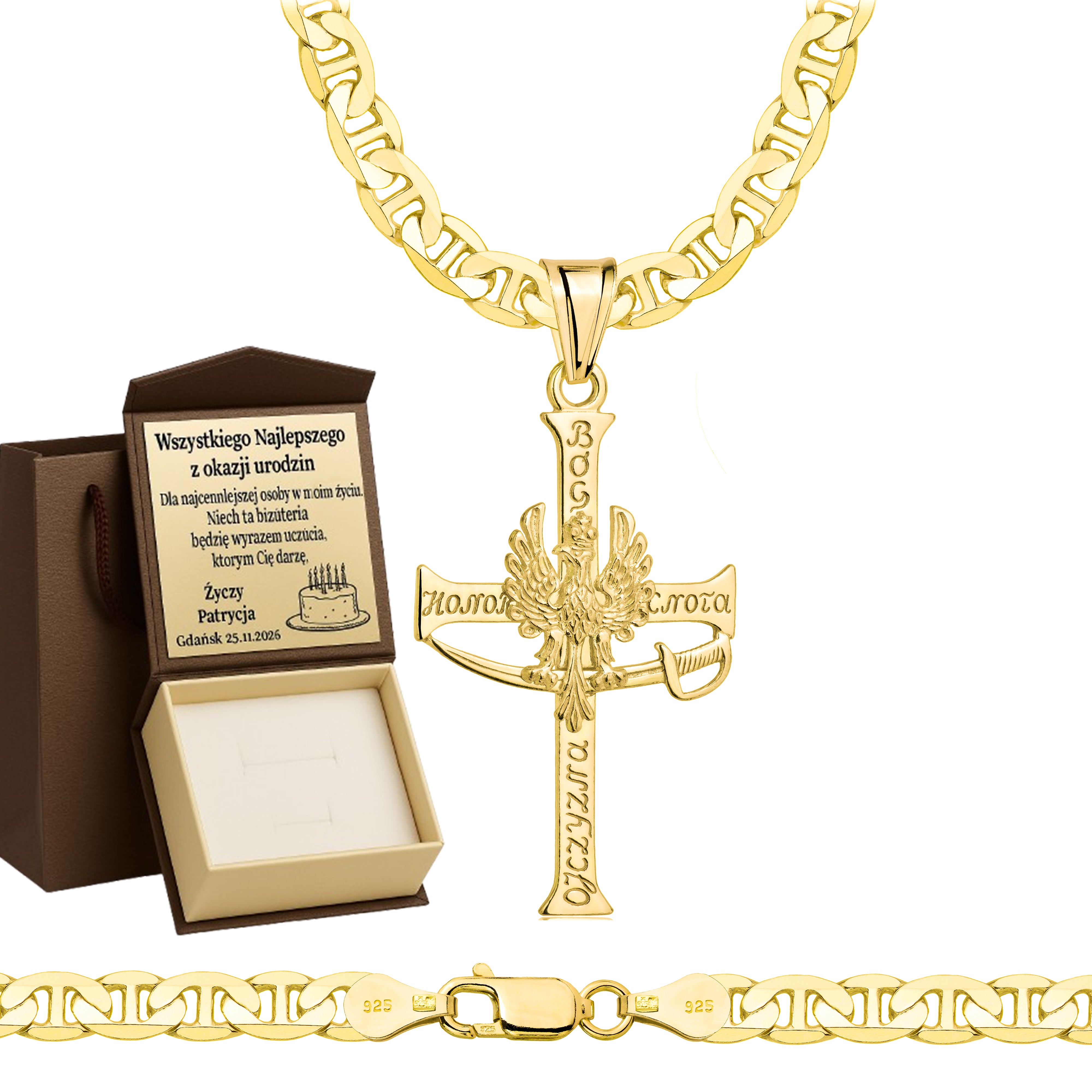 Łańcuszek pozłacany srebrny z krzyżykiem gucci 5,5mm pr. 925