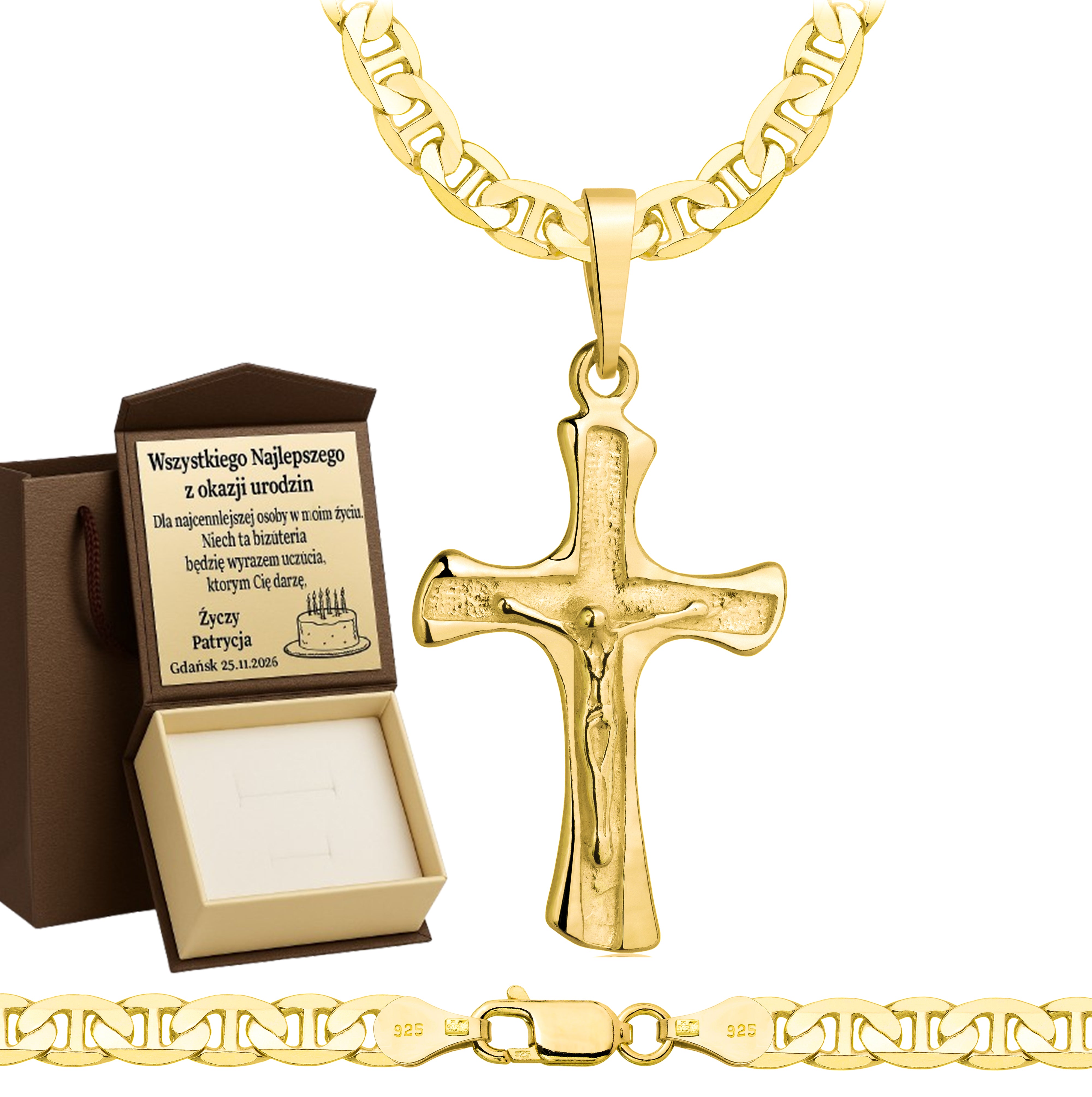 Łańcuszek pozłacany srebrny z krzyżykiem gucci 5,5mm pr. 925