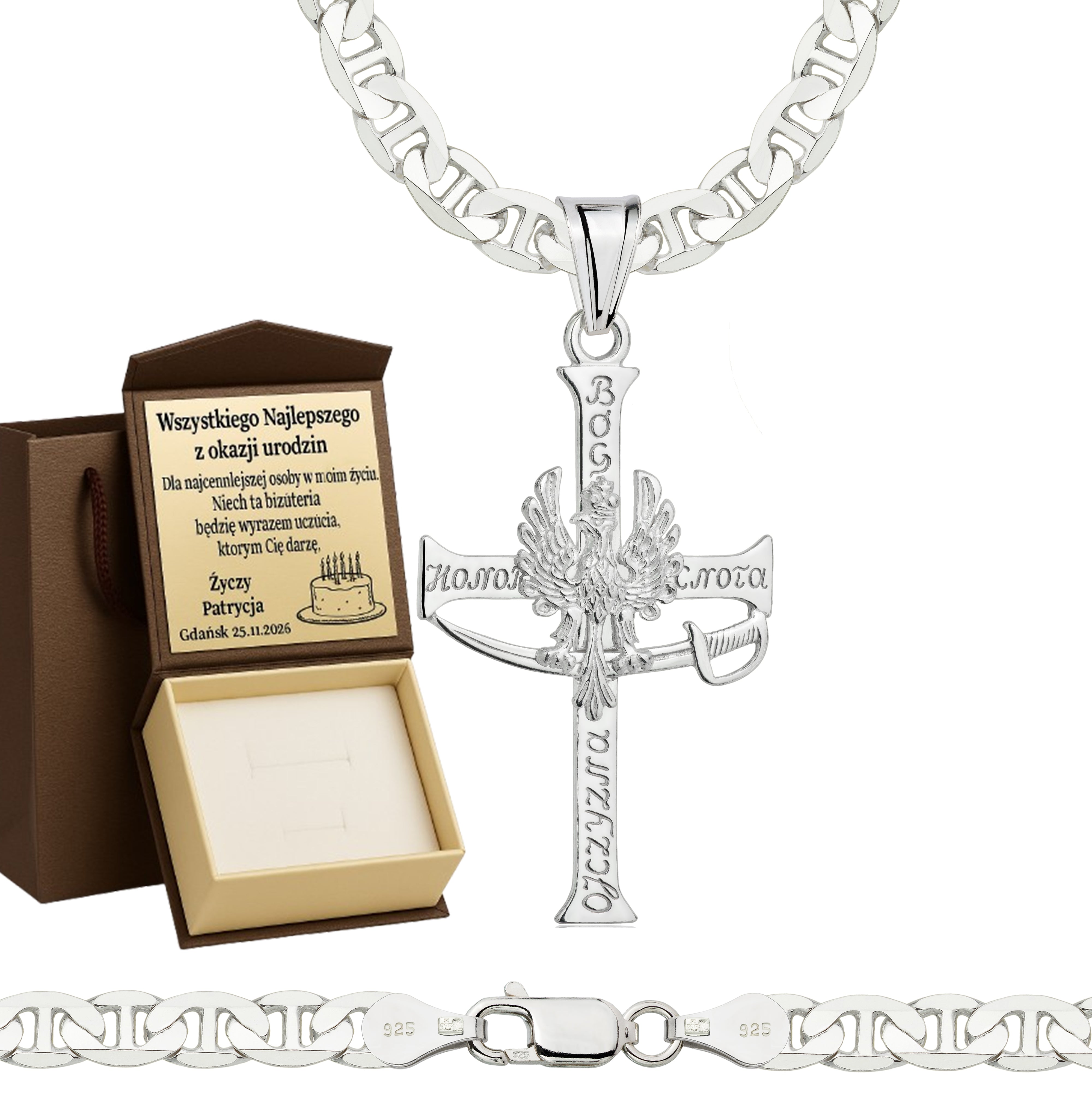 Łańcuszek srebrny z krzyżykiem gucci 5,5mm pr. 925