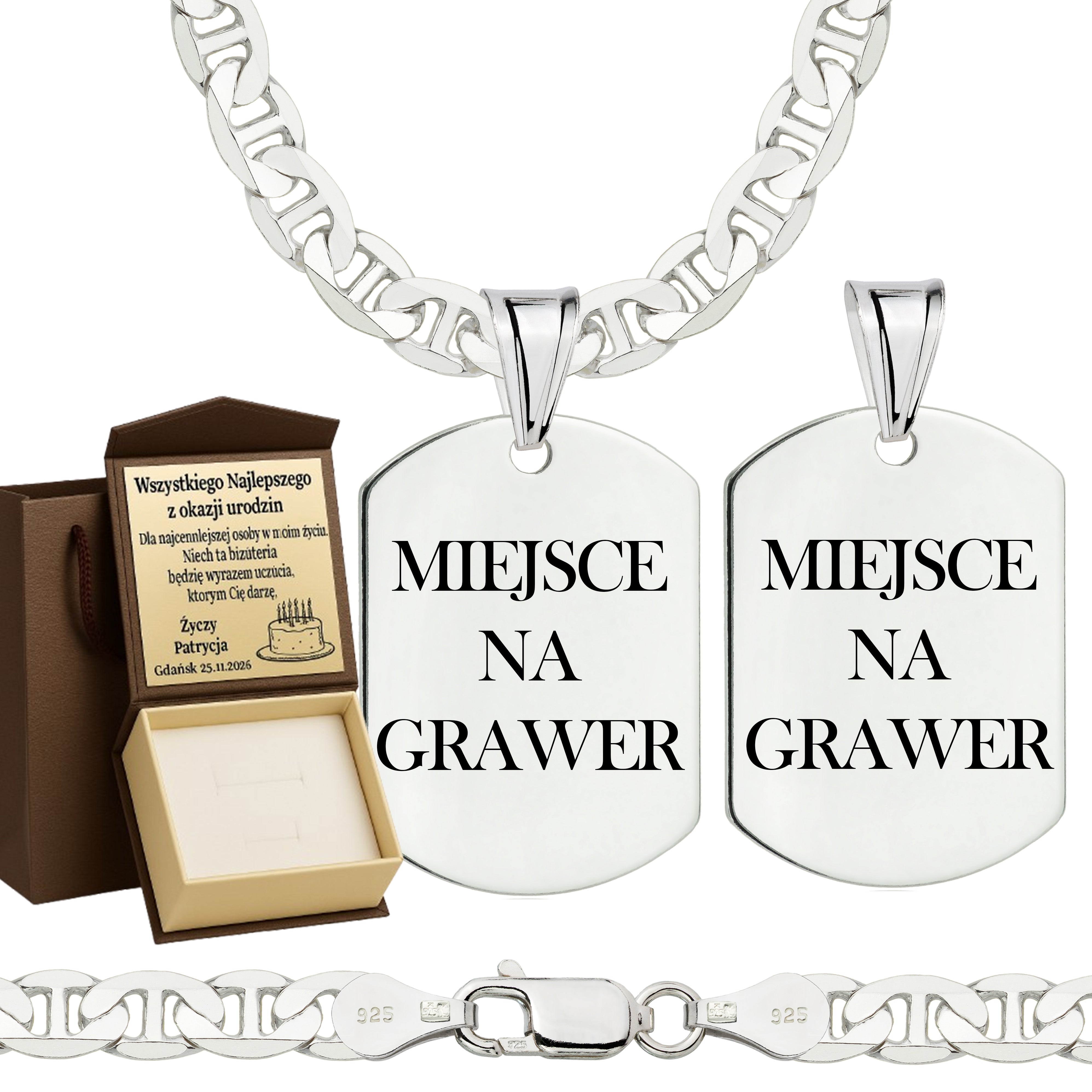 Łańcuszek srebrny z nieśmiertelnikiem gucci 5,5mm pr. 925