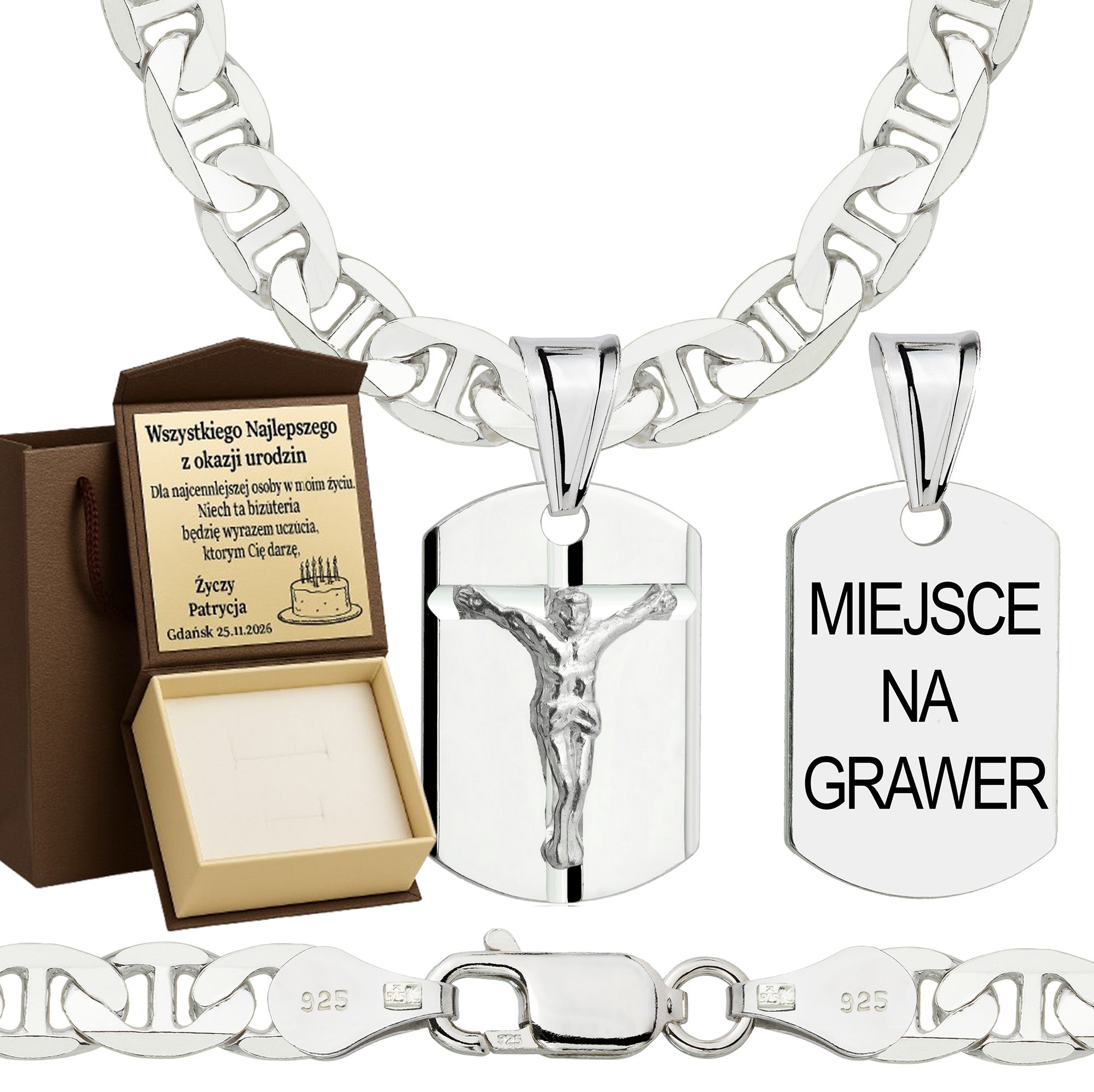 Łańcuszek srebrny z medalikiem gucci 5,5mm pr. 925