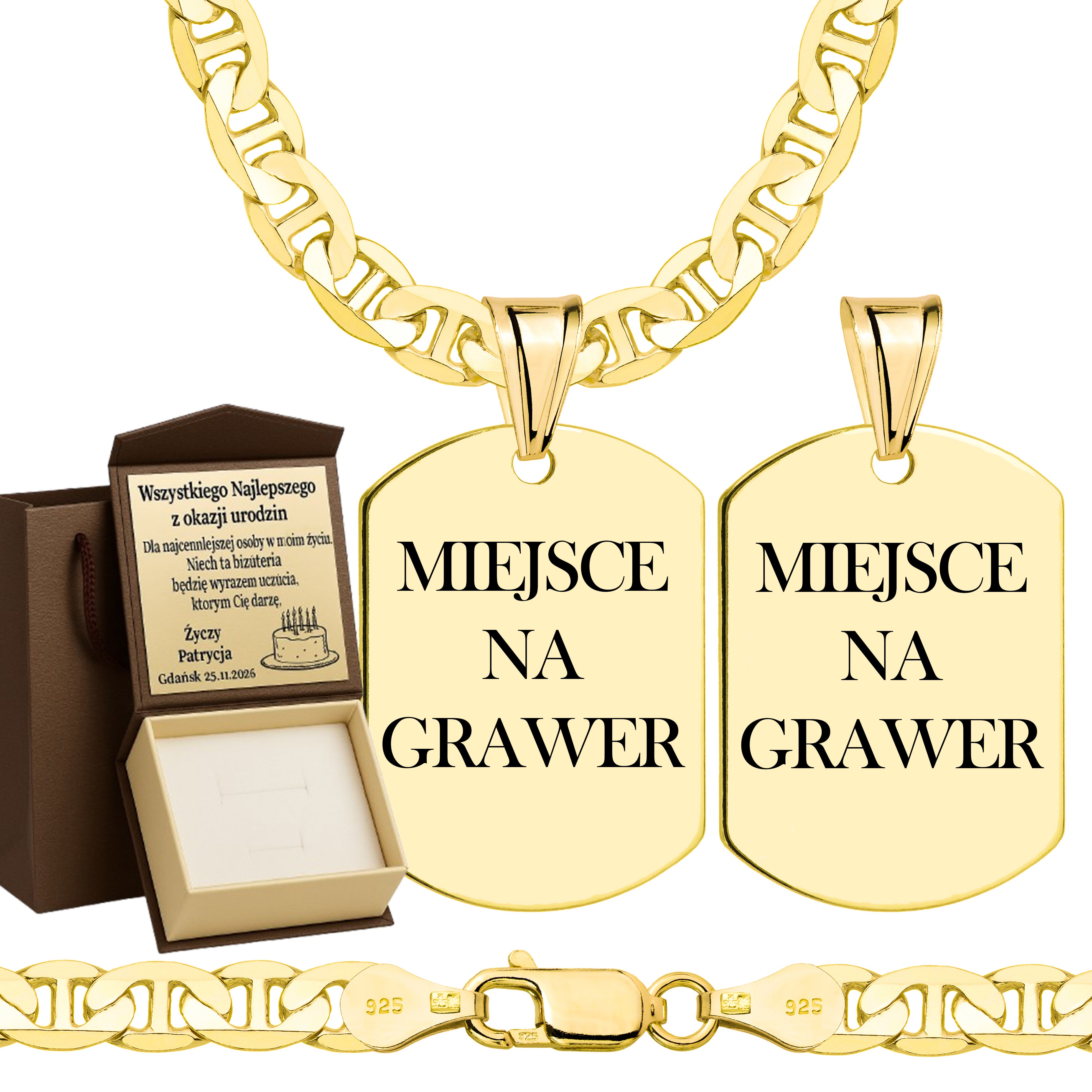 Łańcuszek pozłacany srebrny z nieśmiertelnikiem gucci 5,5mm pr. 925 585