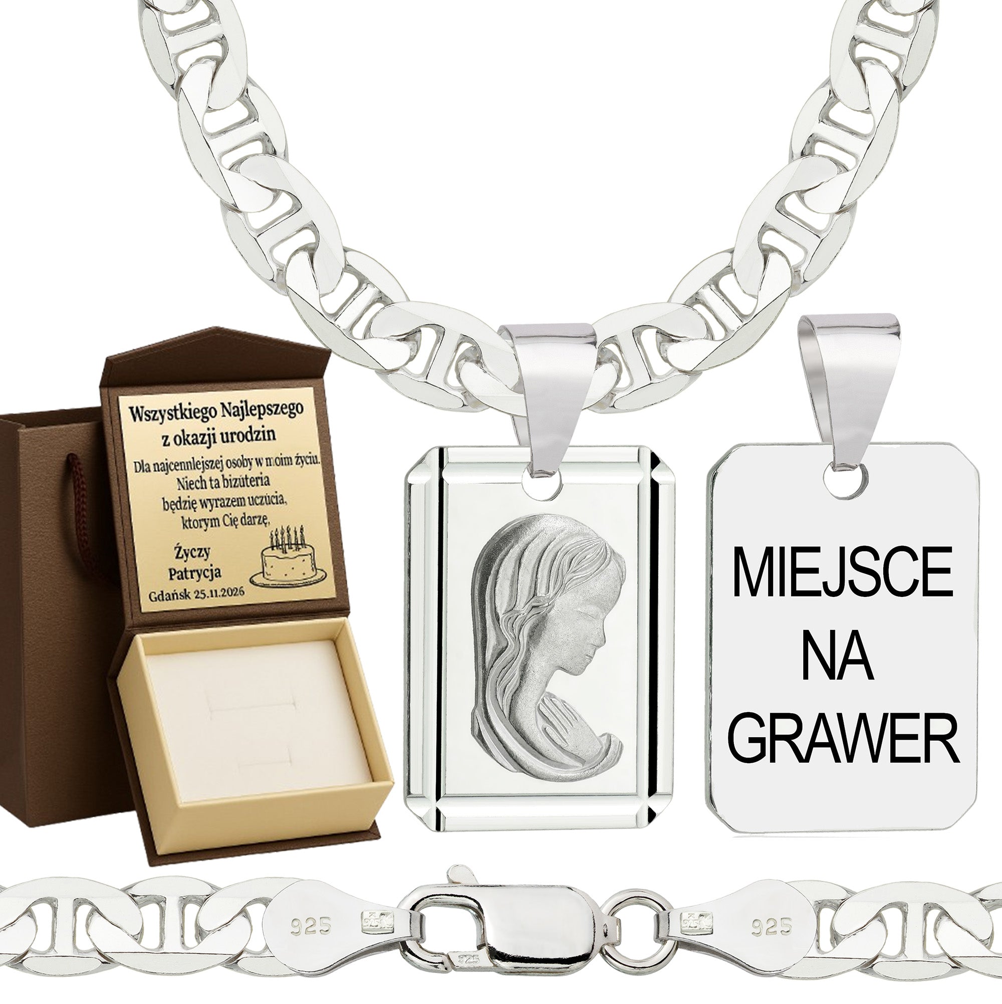 Łańcuszek srebrny z medalikiem gucci 5,5mm pr. 925