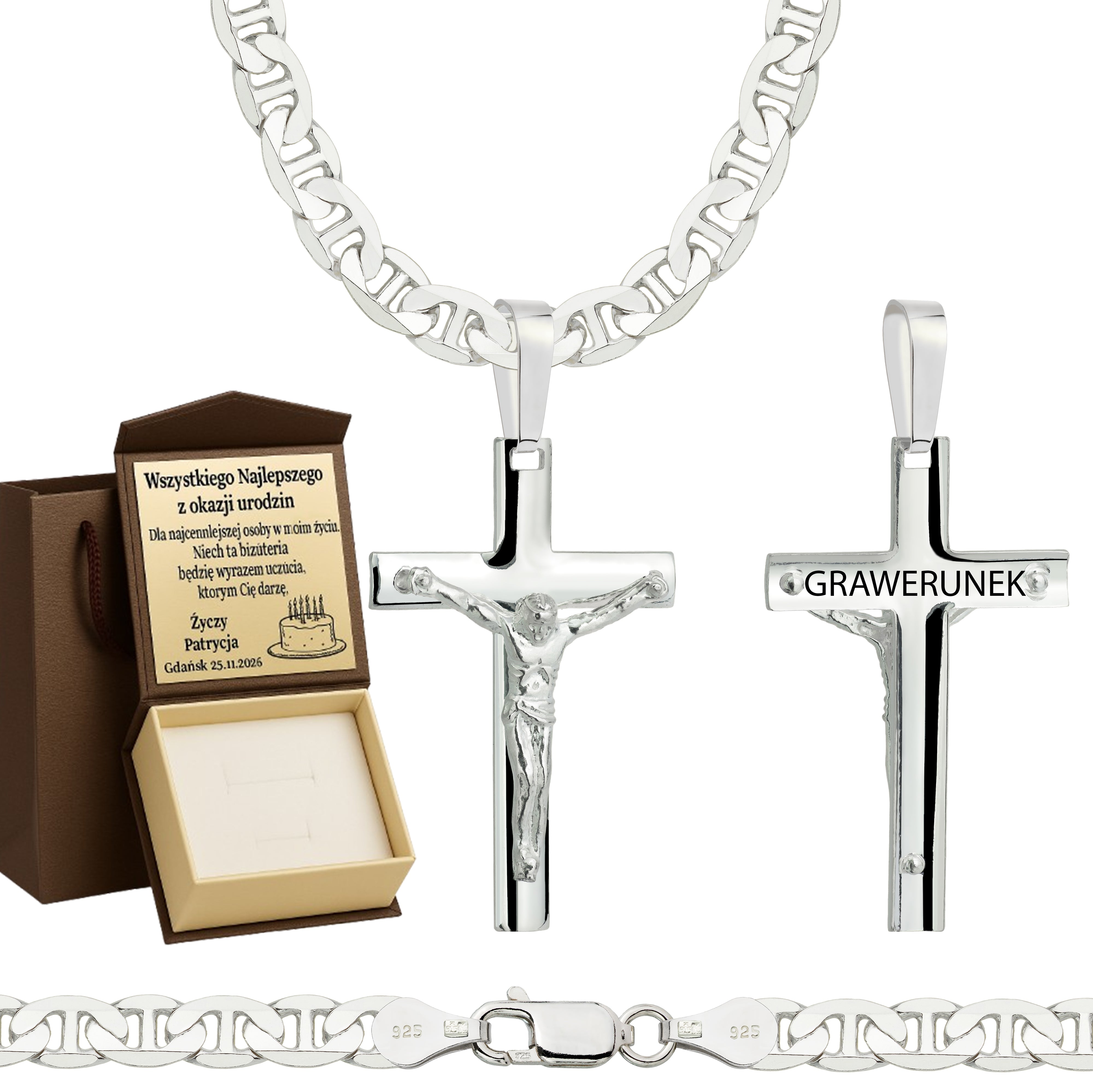 Łańcuszek srebrny z krzyżykiem gucci 5,5mm pr. 925