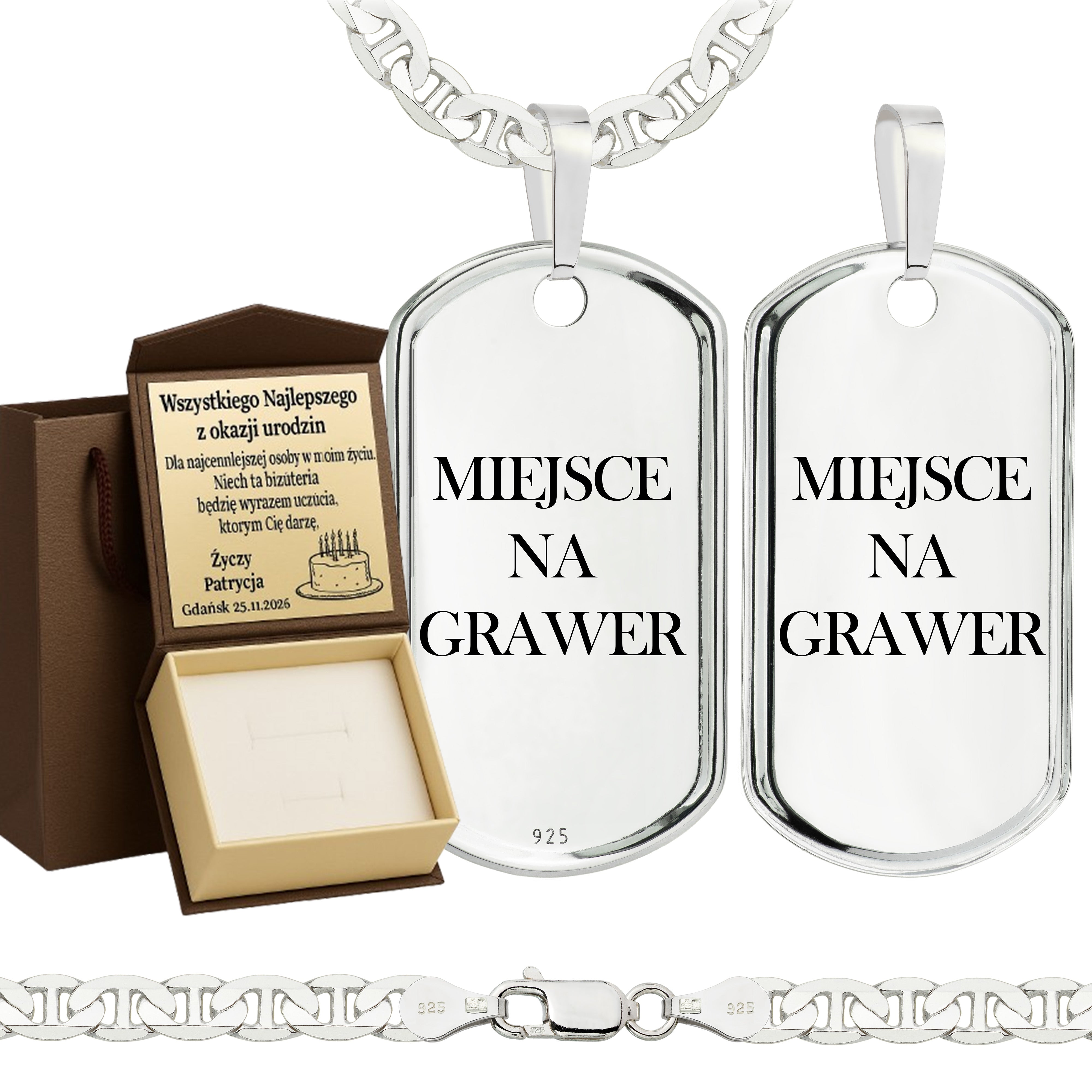 Łańcuszek srebrny z nieśmiertelnikiem gucci 5,5mm pr. 925