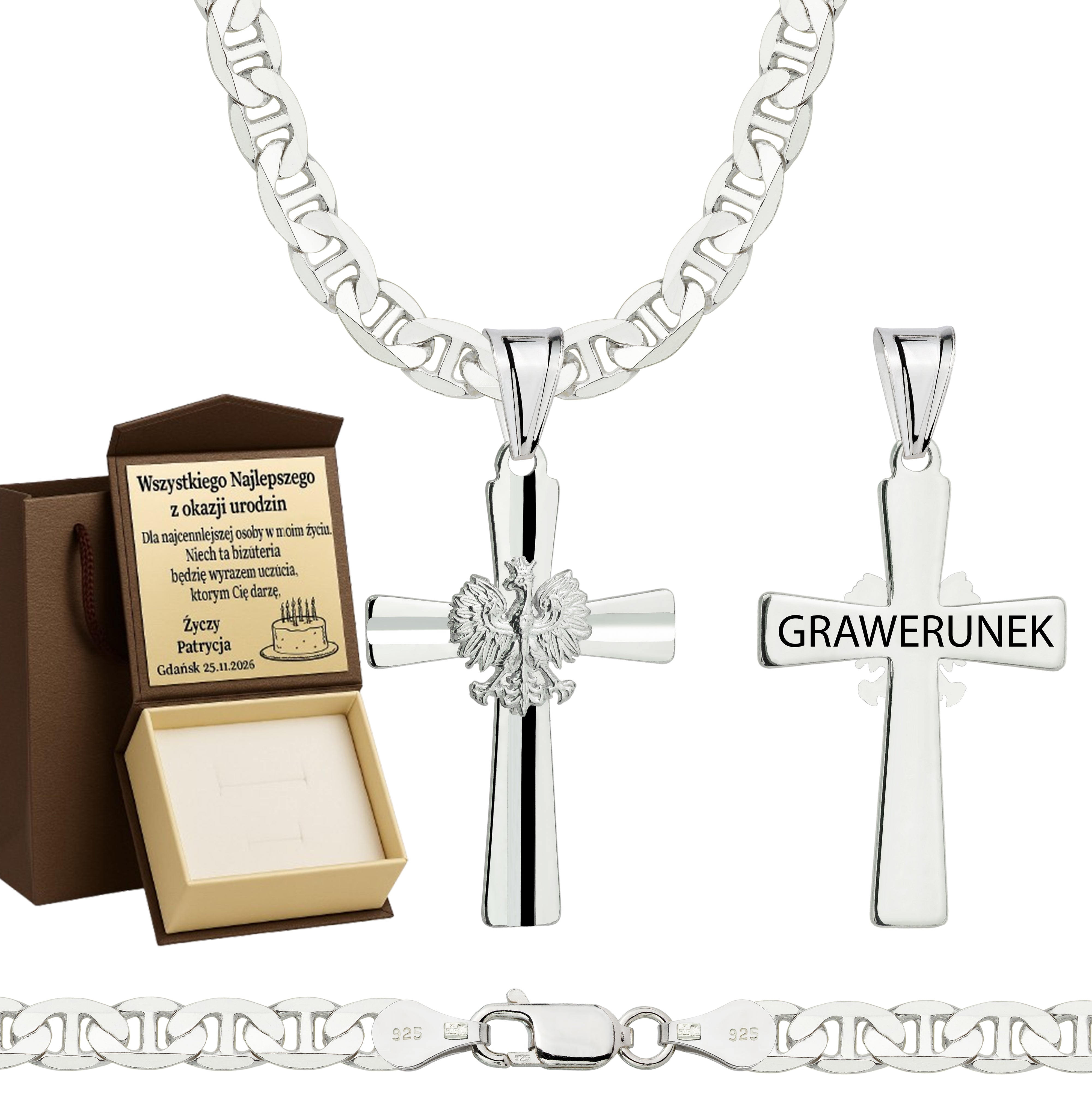 Łańcuszek srebrny z krzyżykiem gucci 5,5mm pr. 925