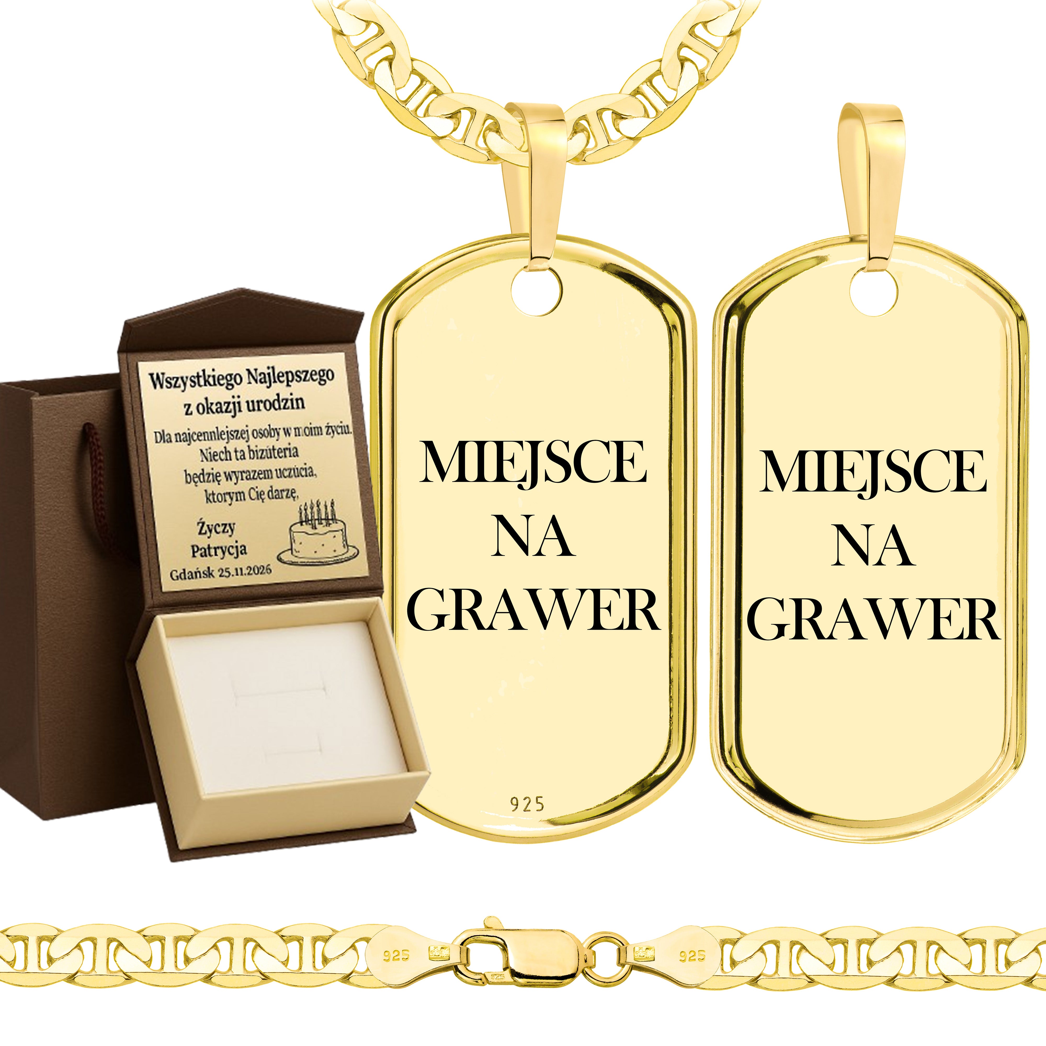 Łańcuszek pozłacany srebrny z nieśmiertelnikiem gucci 5,5mm pr. 925 585