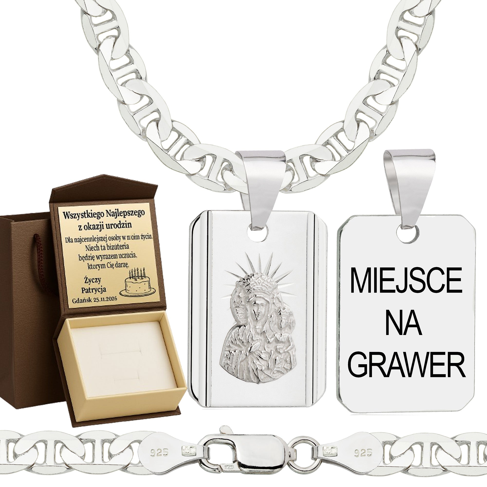 Łańcuszek srebrny z medalikiem gucci 5,5mm pr. 925