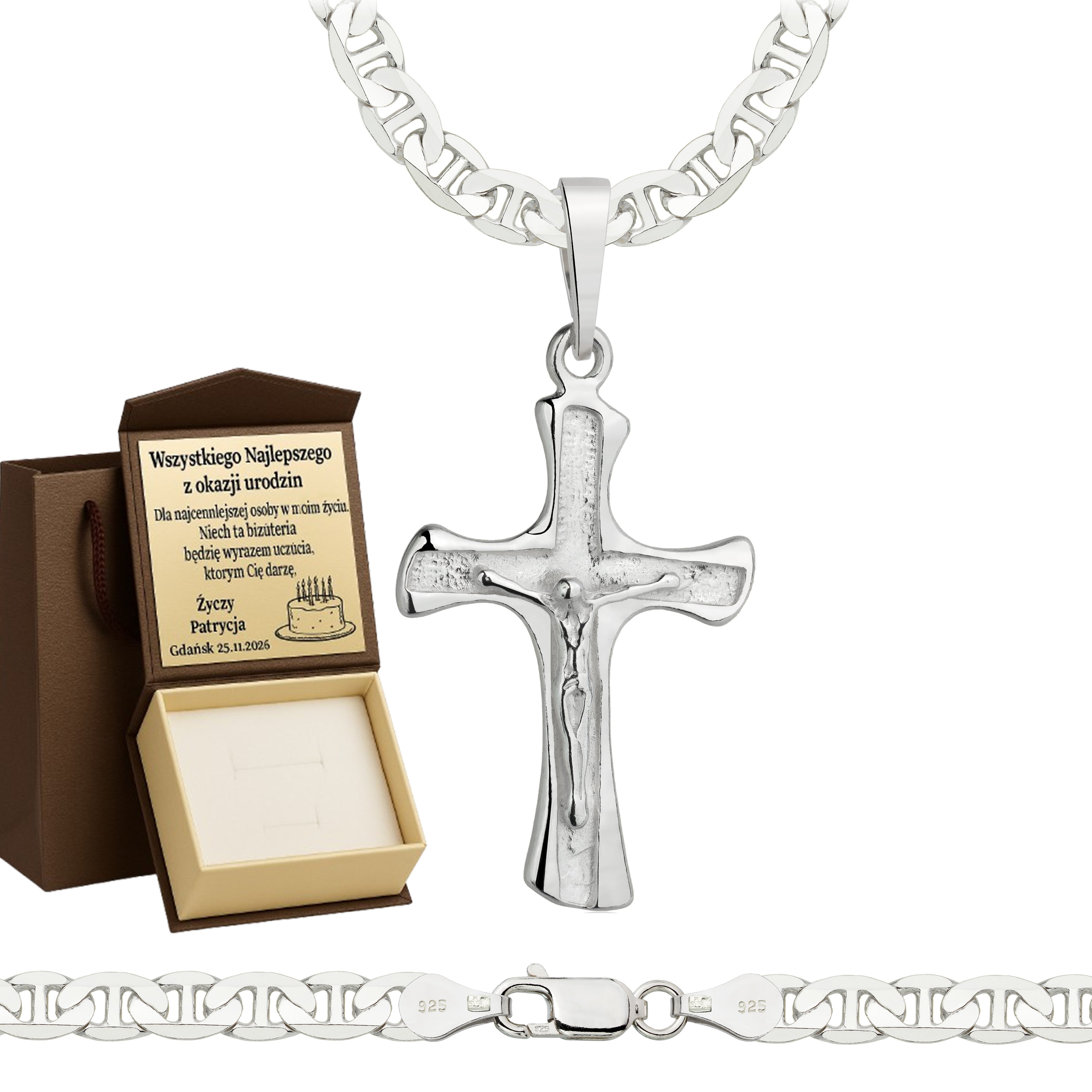 Łańcuszek srebrny z krzyżykiem gucci 5,5mm pr. 925