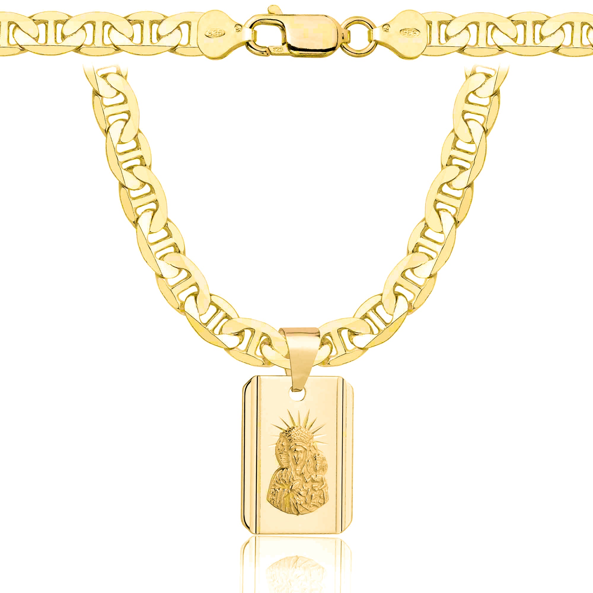 Łańcuszek pozłacany srebrny z medalikiem gucci 6,5mm pr. 925