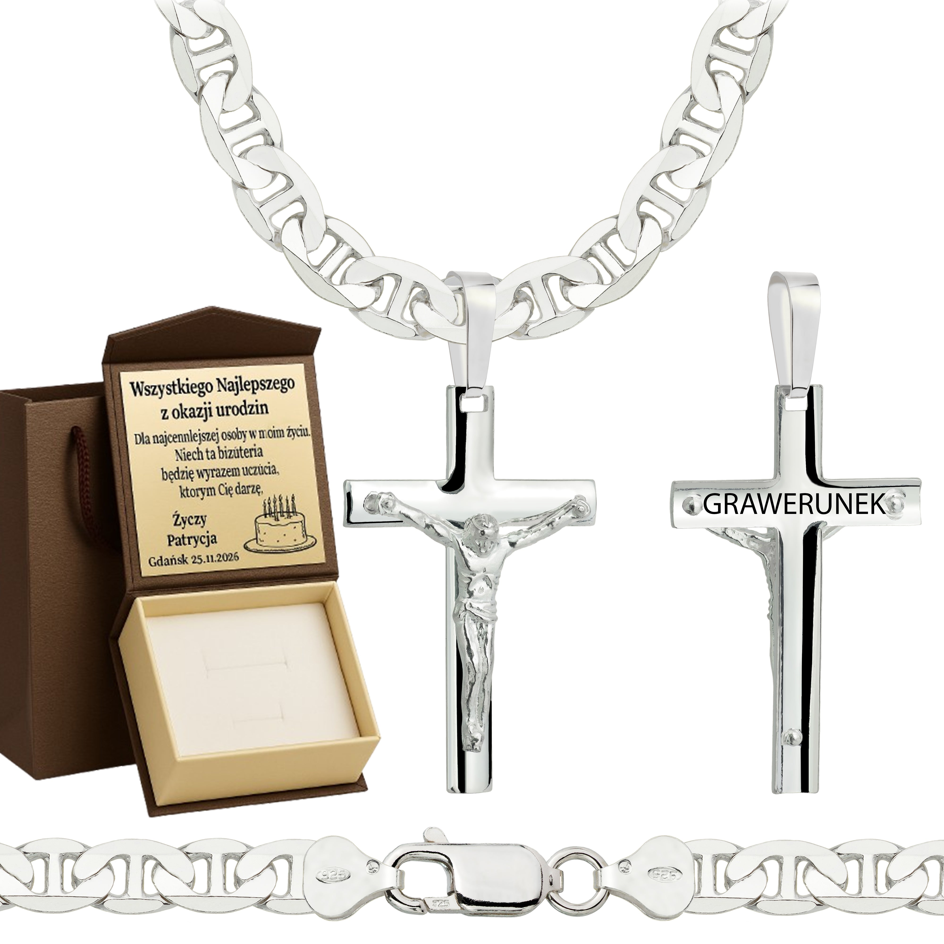 Łańcuszek srebrny z krzyżykiem gucci 6,5mm pr. 925