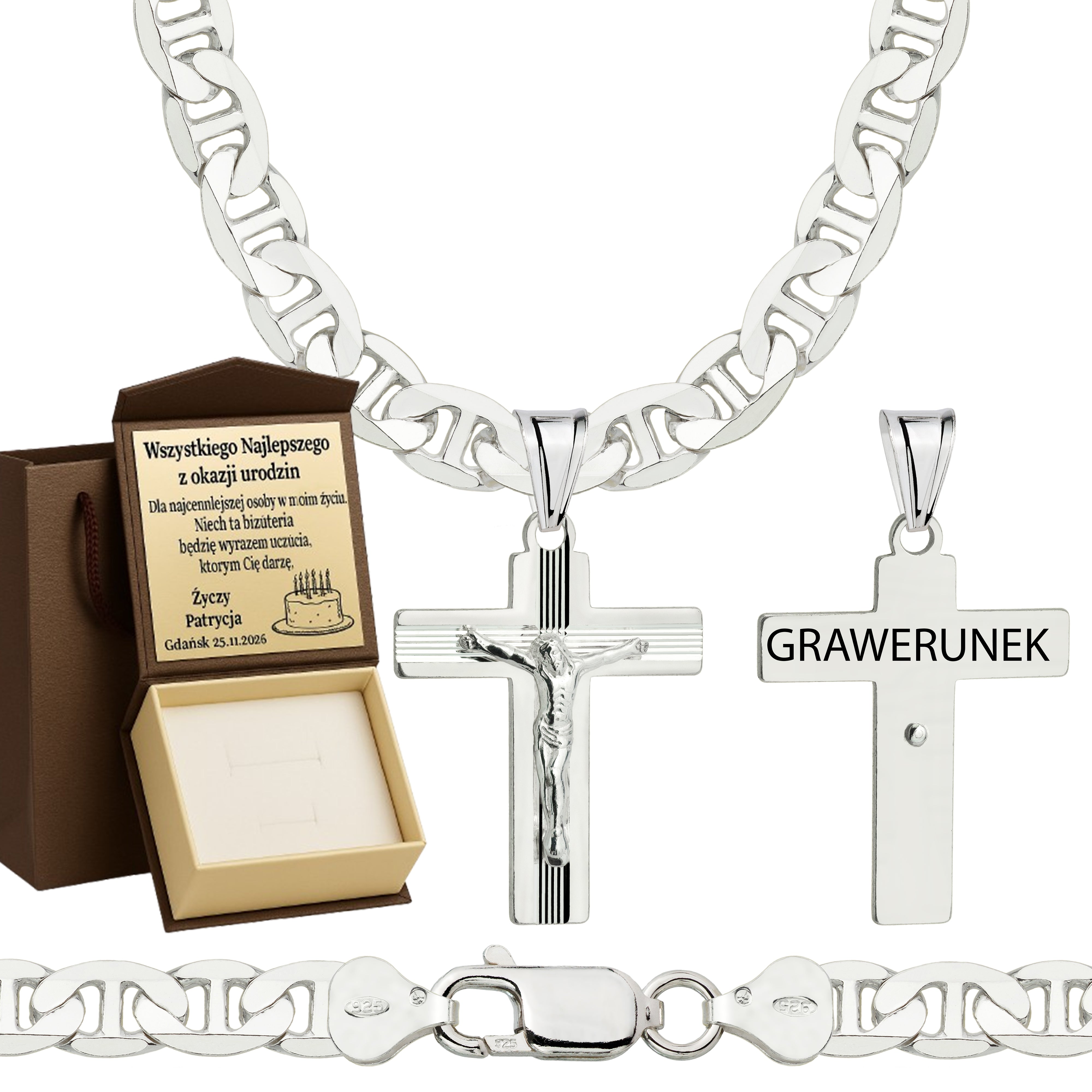 Łańcuszek srebrny z krzyżykiem gucci 6,5mm pr. 925