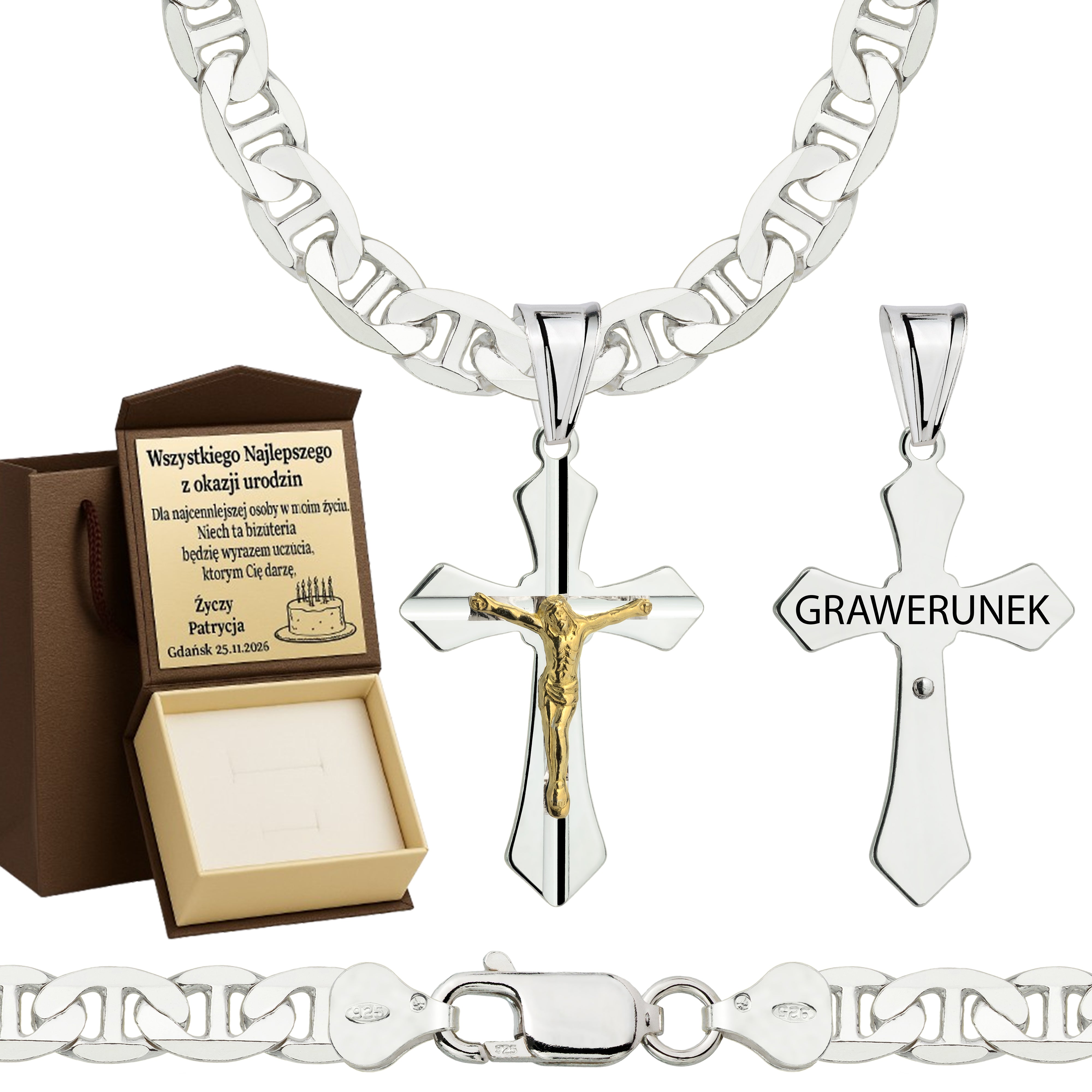 Łańcuszek srebrny z krzyżykiem gucci 6,5mm pr. 925