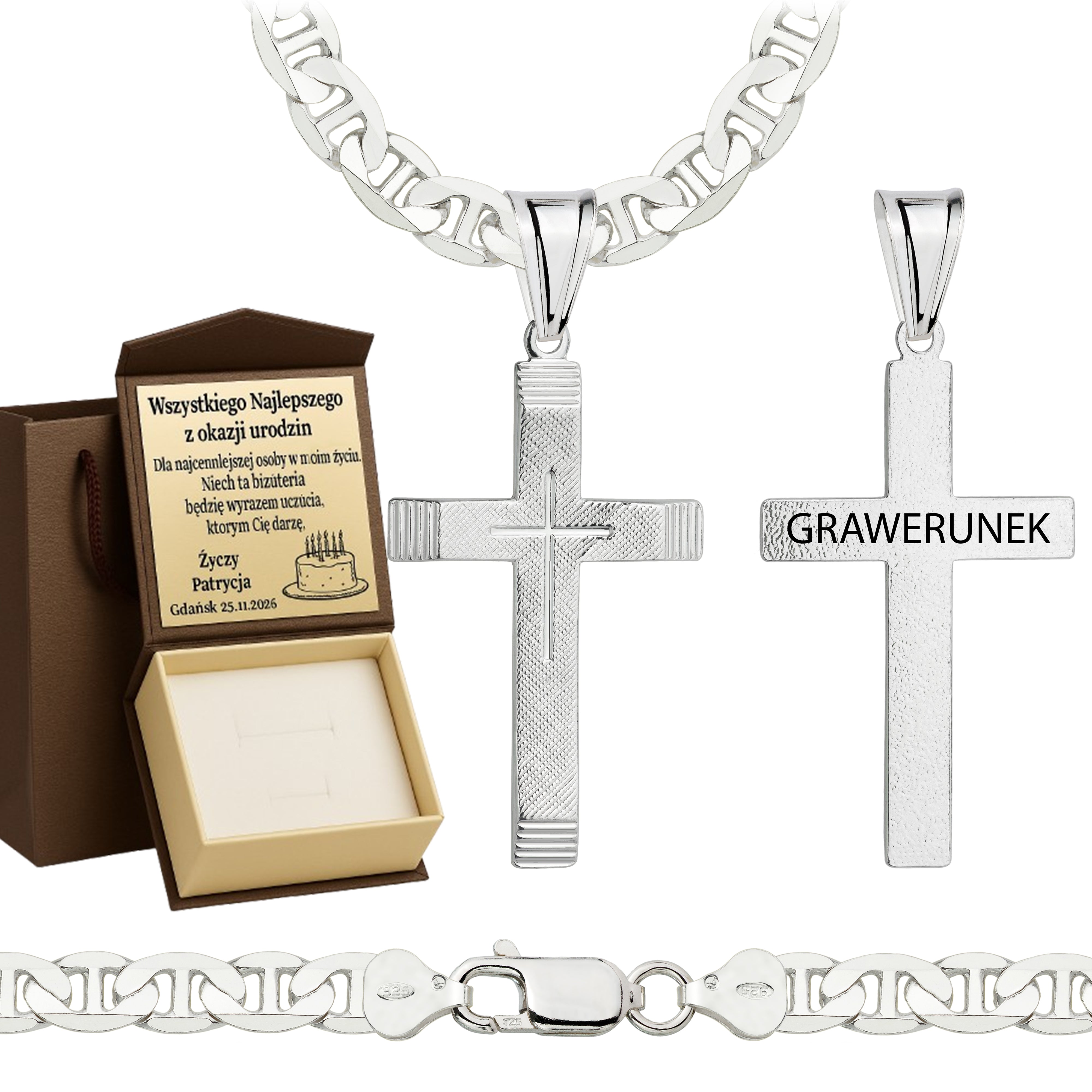 Łańcuszek srebrny z krzyżykiem gucci 6,5mm pr. 925